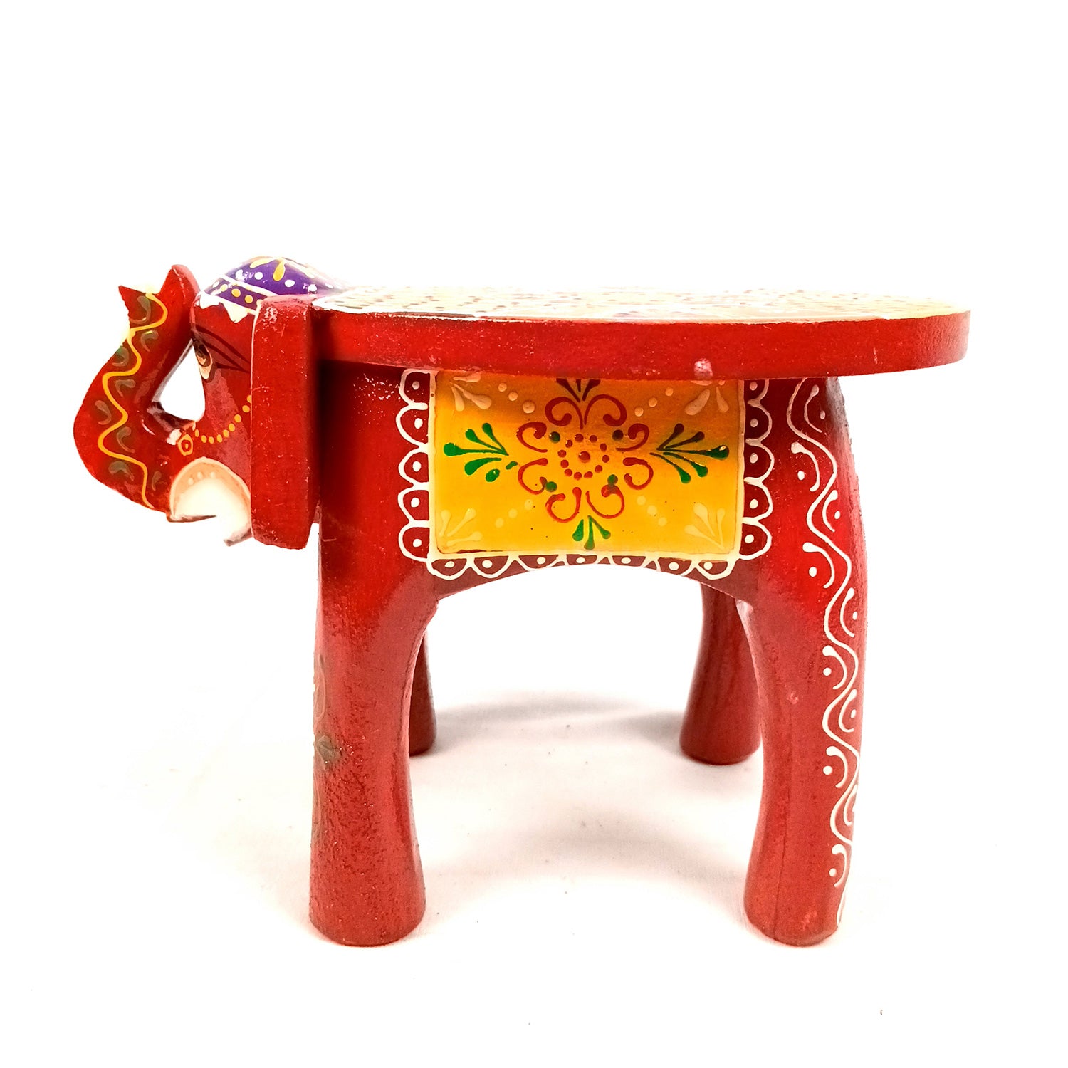 Elephant Showpiece - Stool Design | Elephant Table Showpiece - for Placing Small Pots & Tea Lights - for Home, Living Room Decor & Gifts - 9 Inch (Red, Wood) - Apkamart #Style_Pack Of 2