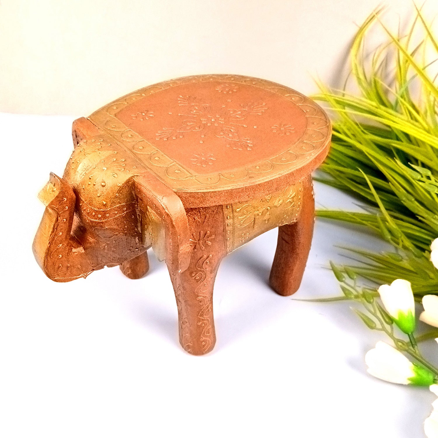 Elephant Showpiece - Stool Design | Elephant Table Showpiece - For Placing Small Pots & Tea Lights - For Home, Living Room Decor & Gifts - 8 Inch - Apkamart #Style_Design 3