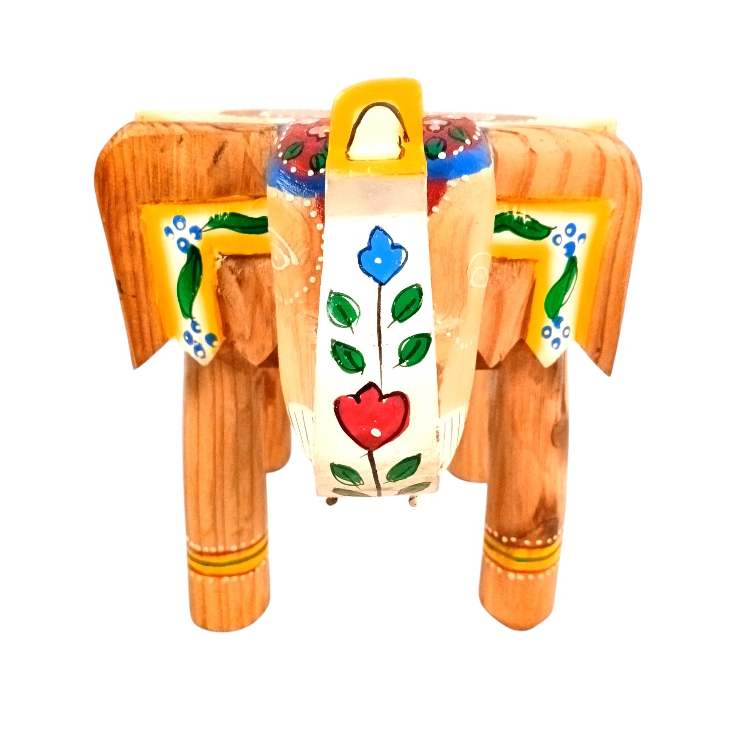 Handcrafted Wooden Elephant Stool | Decorative Brown Elephant Shaped Table | Traditional Wooden Decor Stool for Living Room, Bedroom & Gift - 8 Inch - Apkamart