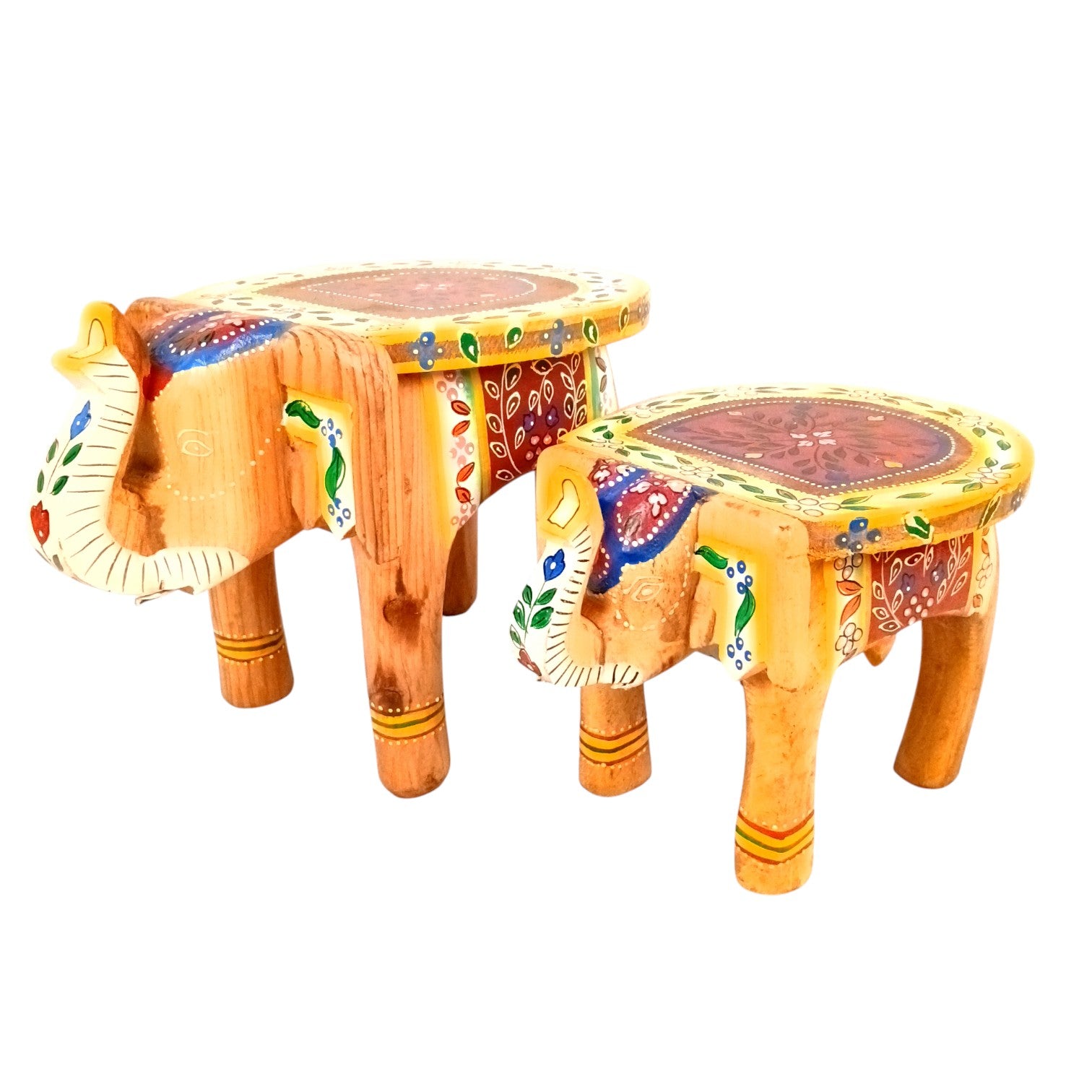 Elephant Stool | Handcrafted Elephant Face Design Stools for Living Room, Bedroom, Office & Home Decor - 8 Inch (Set Of 2) - Apkamart