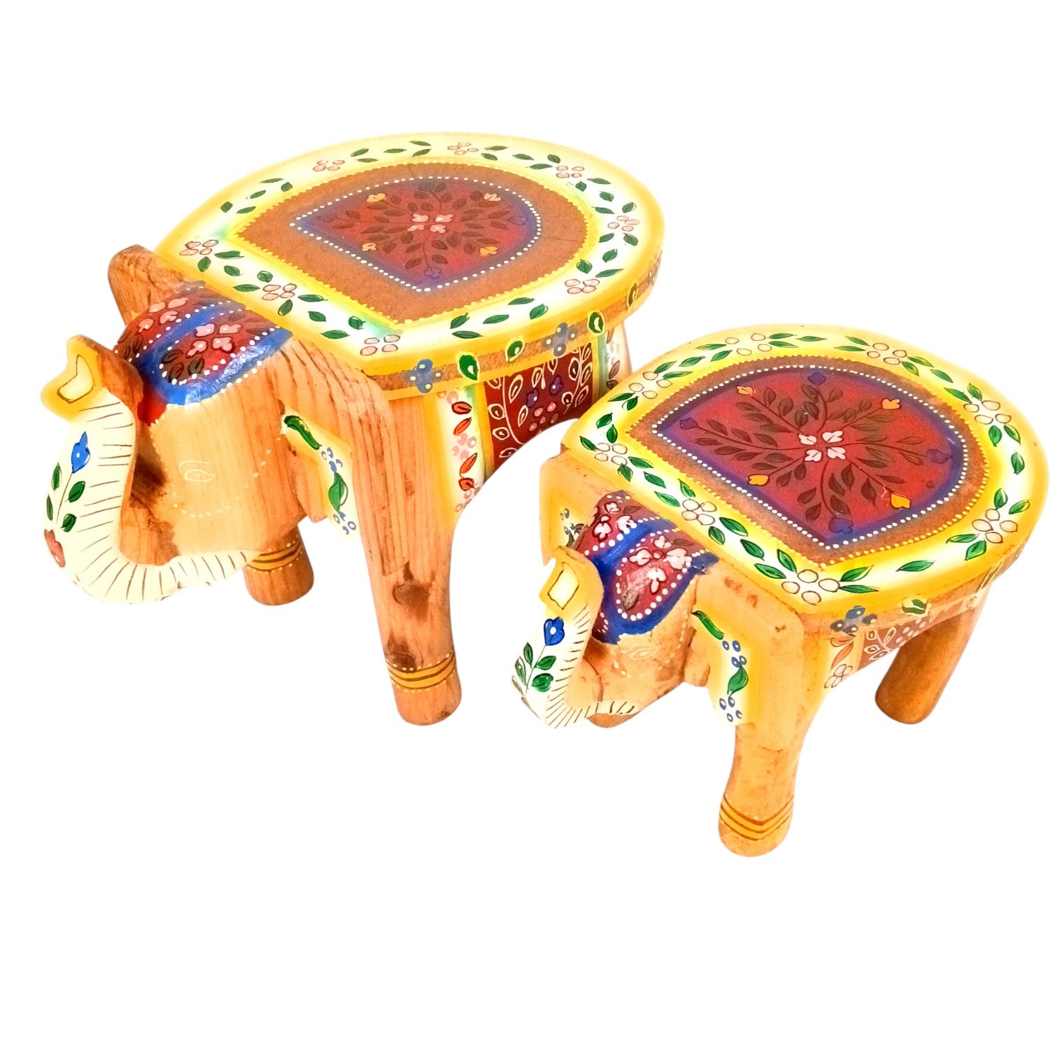 Elephant Stool | Handcrafted Elephant Face Design Stools for Living Room, Bedroom, Office & Home Decor - 8 Inch (Set Of 2) - Apkamart