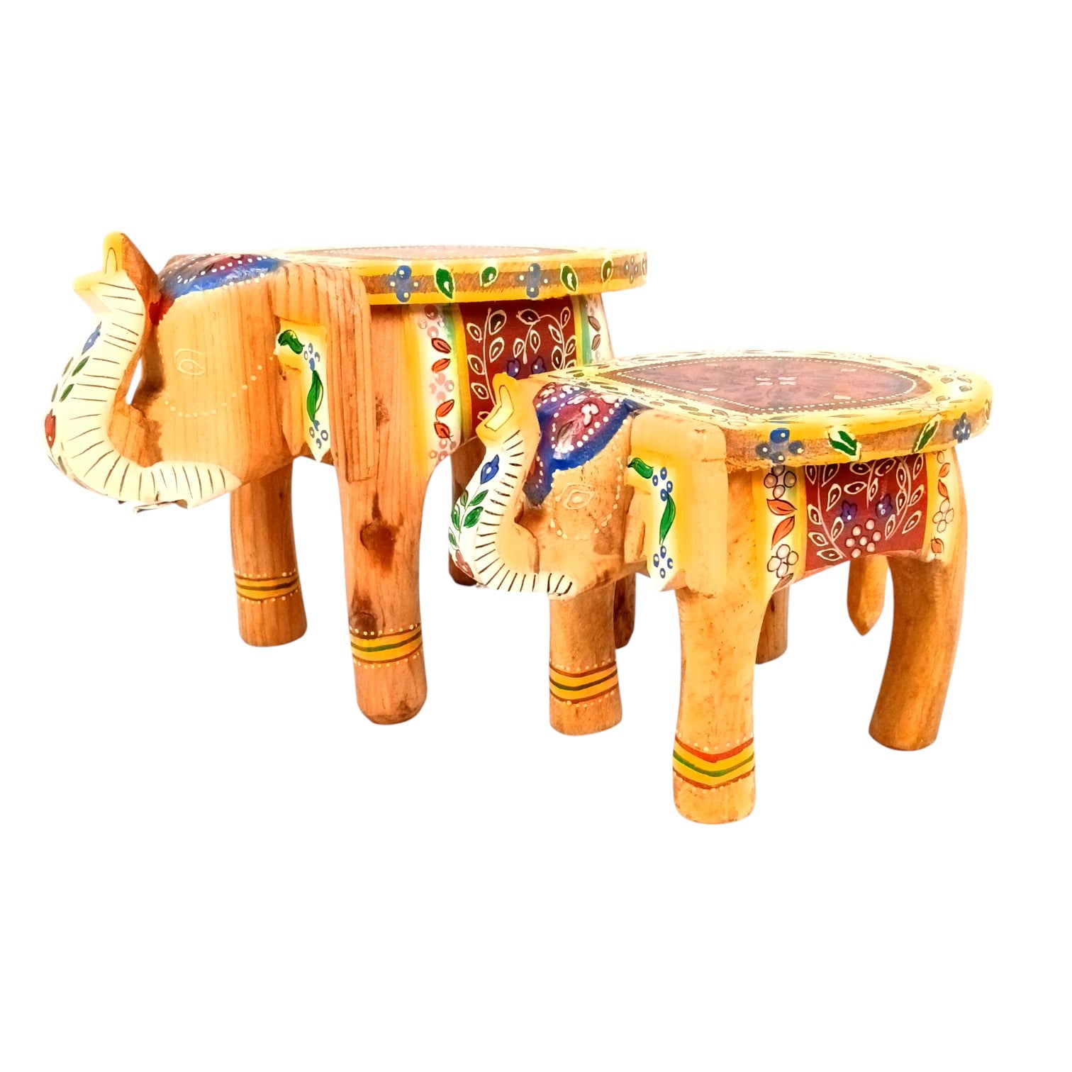 Elephant Stool | Handcrafted Elephant Face Design Stools for Living Room, Bedroom, Office & Home Decor - 8 Inch (Set Of 2) - Apkamart