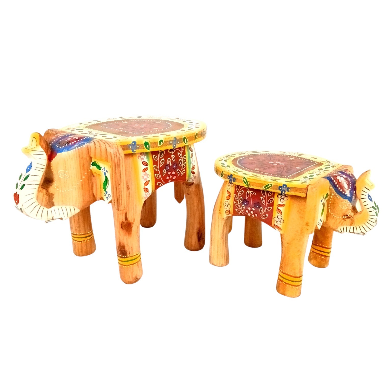 Elephant Stool | Handcrafted Elephant Face Design Stools for Living Room, Bedroom, Office & Home Decor - 8 Inch (Set Of 2) - Apkamart