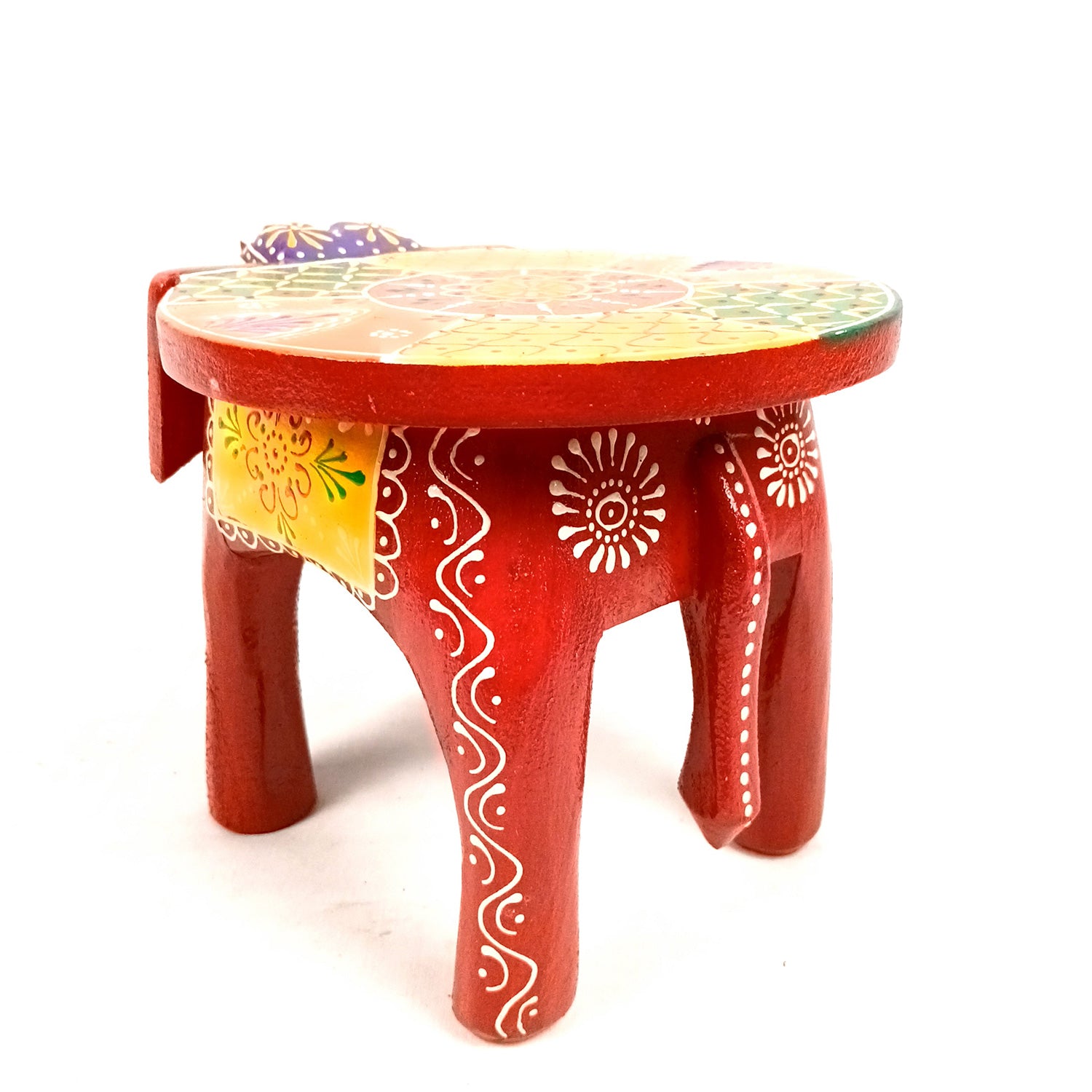 Elephant Showpiece - Stool Design | Elephant Table Showpiece - for Placing Small Pots & Tea Lights - for Home, Living Room Decor & Gifts - 9 Inch (Red, Wood) - Apkamart #Style_Pack Of 1