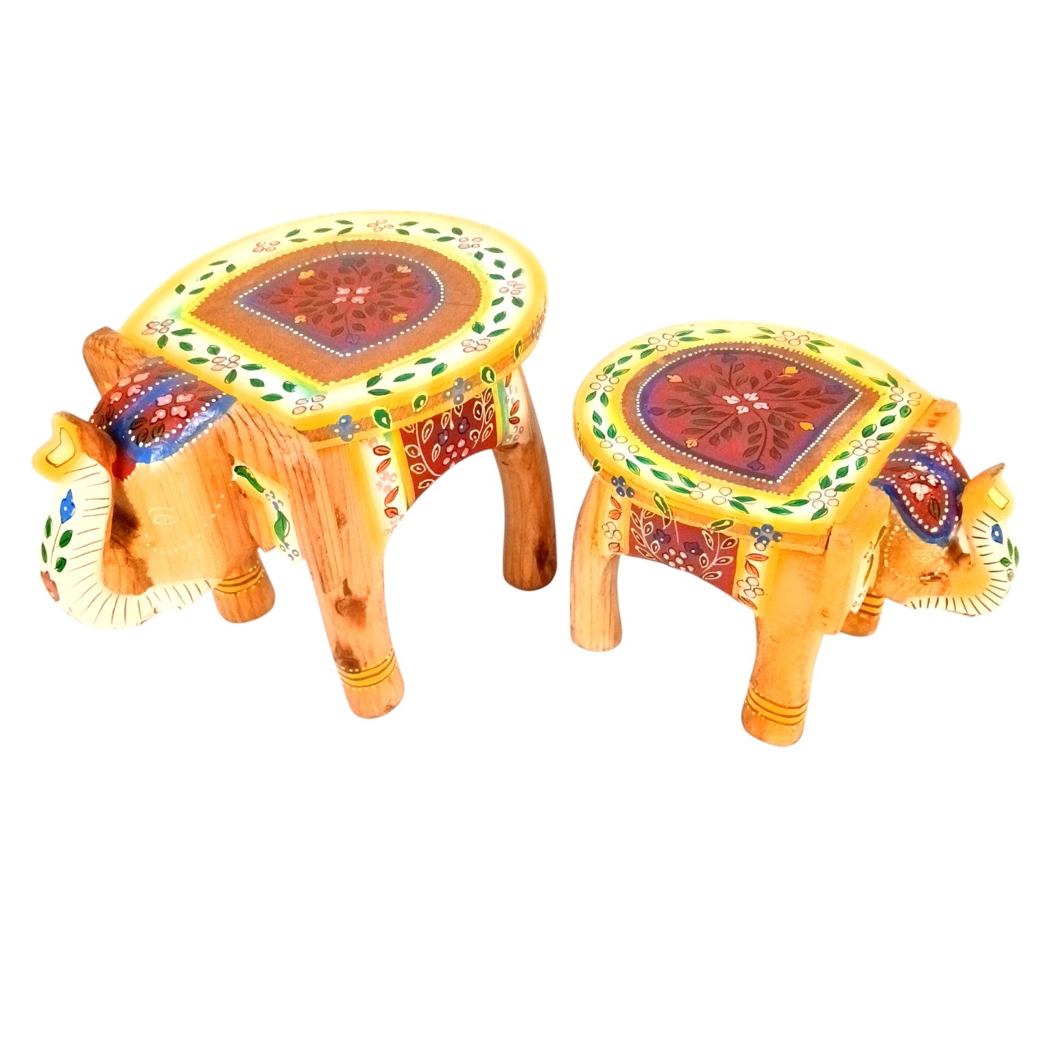 Elephant Stool | Handcrafted Elephant Face Design Stools for Living Room, Bedroom, Office & Home Decor - 8 Inch (Set Of 2) - Apkamart
