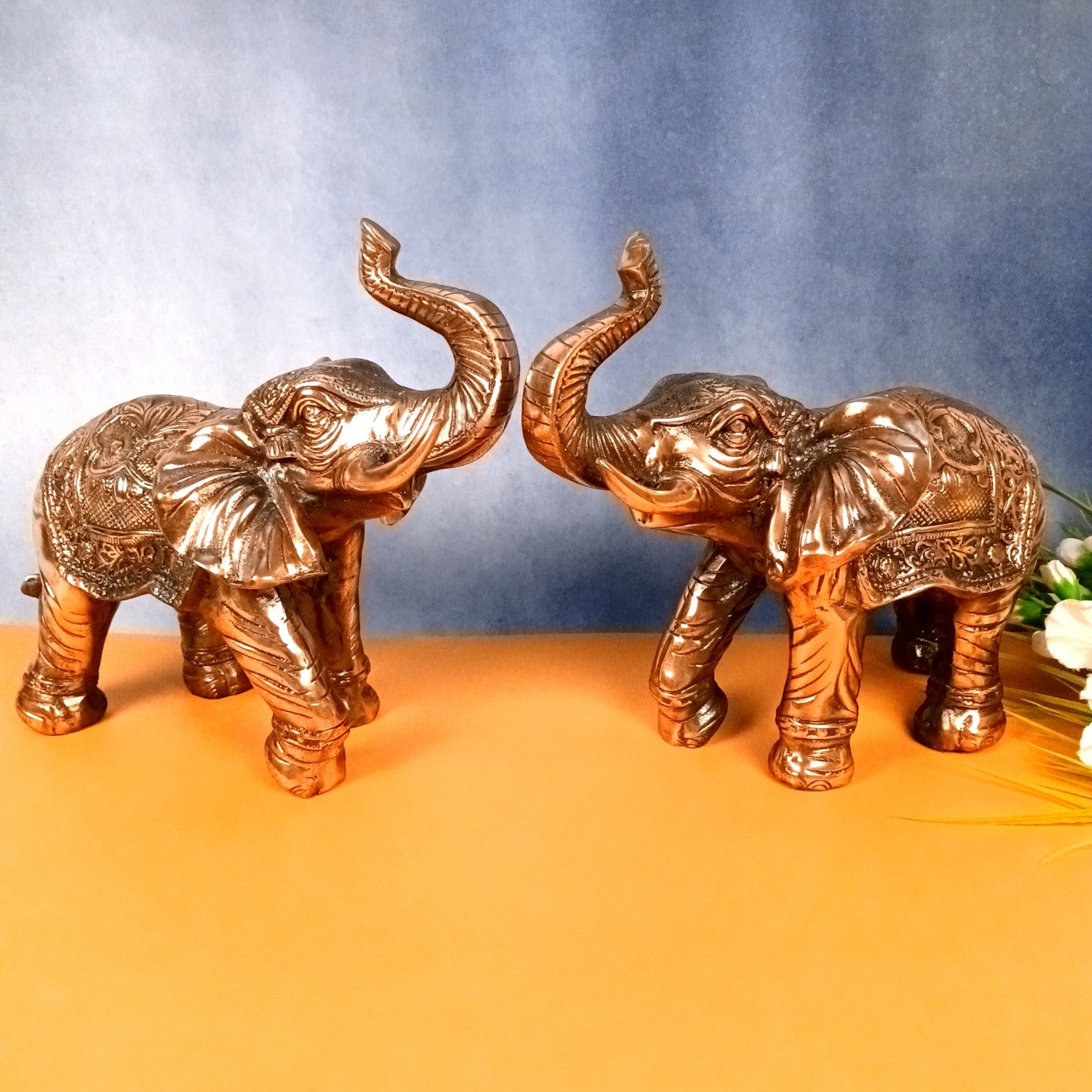 Elephant Showpiece Combo for Decor | Decorative Standing Elephant Statue for Home Decor | Traditional Masterpiece for Living Room:: Corner & Office - 15 Inch (Set Of 2) - Apkamart