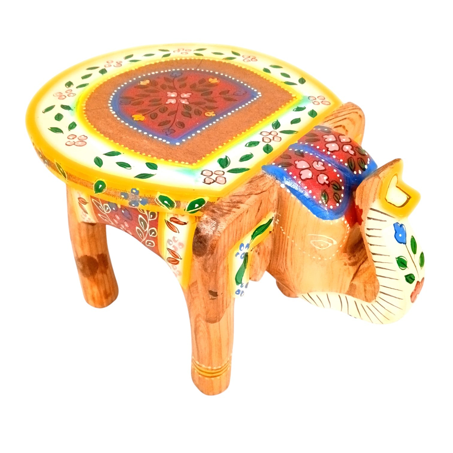 Handcrafted Wooden Elephant Stool | Decorative Brown Elephant Shaped Table | Traditional Wooden Decor Stool for Living Room, Bedroom & Gift - 8 Inch - Apkamart