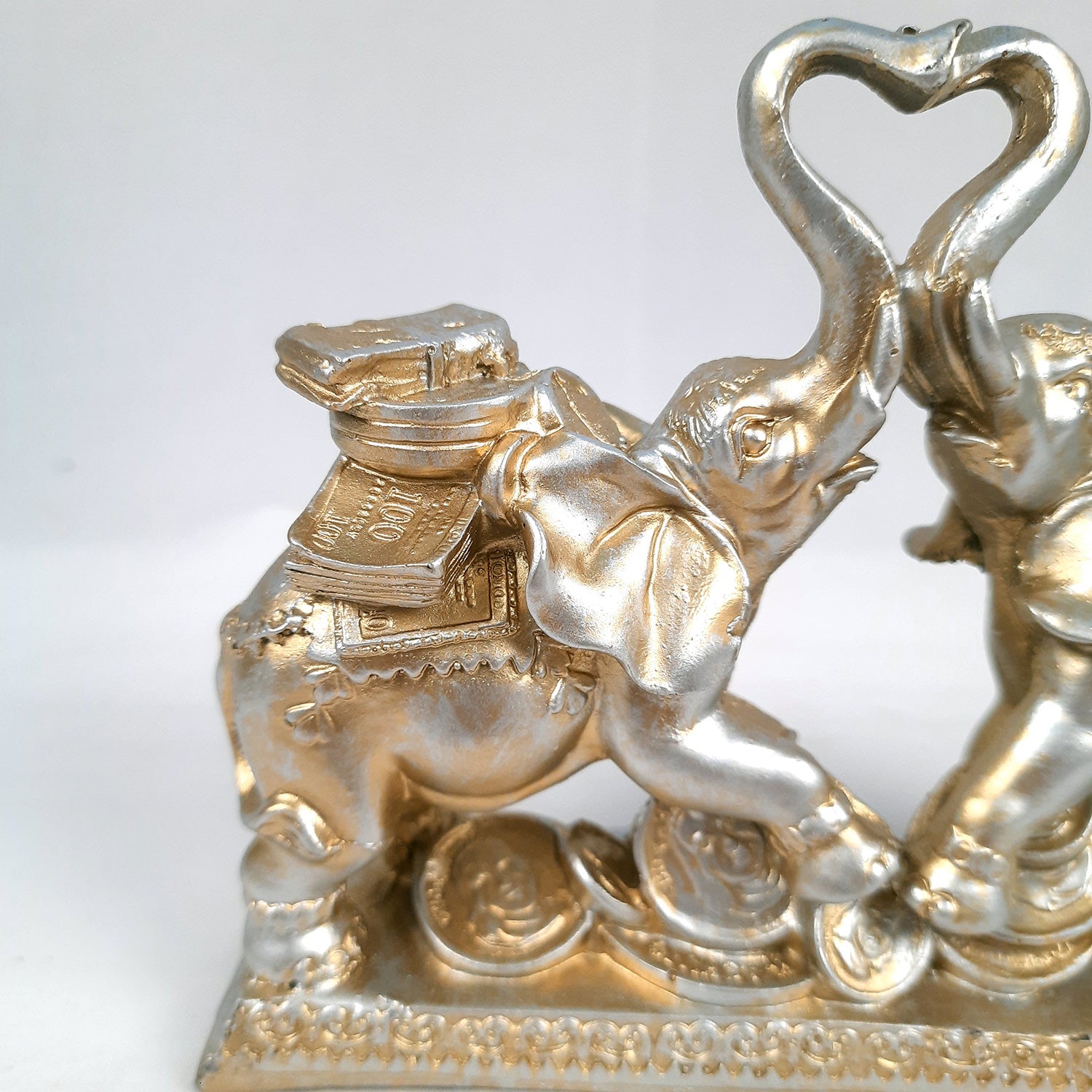 Elephant Statue Showpiece | Fengshui Trunk Up Elephant Figurine With Money & Gold Coins - For Vastu, Good Fortune, Wealth, Strength | For Home Decor, Living Room, Office & Gift - 7 inch - Apkamart