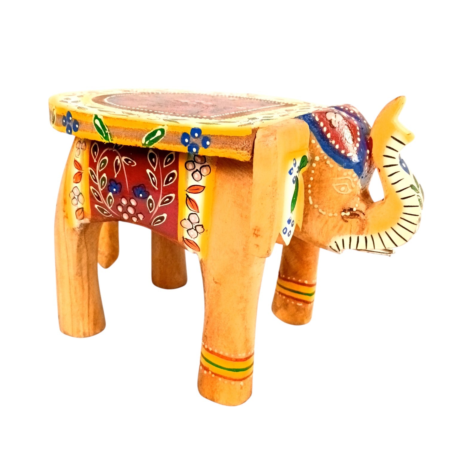 Handcrafted Wooden Elephant Stool | Decorative Elephant Shaped Table | Traditional Wooden Decor Stool for Living Room, Bedroom & Gift - 6 Inch - Apkamart