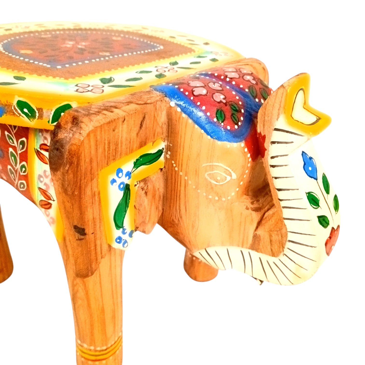 Handcrafted Wooden Elephant Stool | Decorative Brown Elephant Shaped Table | Traditional Wooden Decor Stool for Living Room, Bedroom & Gift - 8 Inch - Apkamart