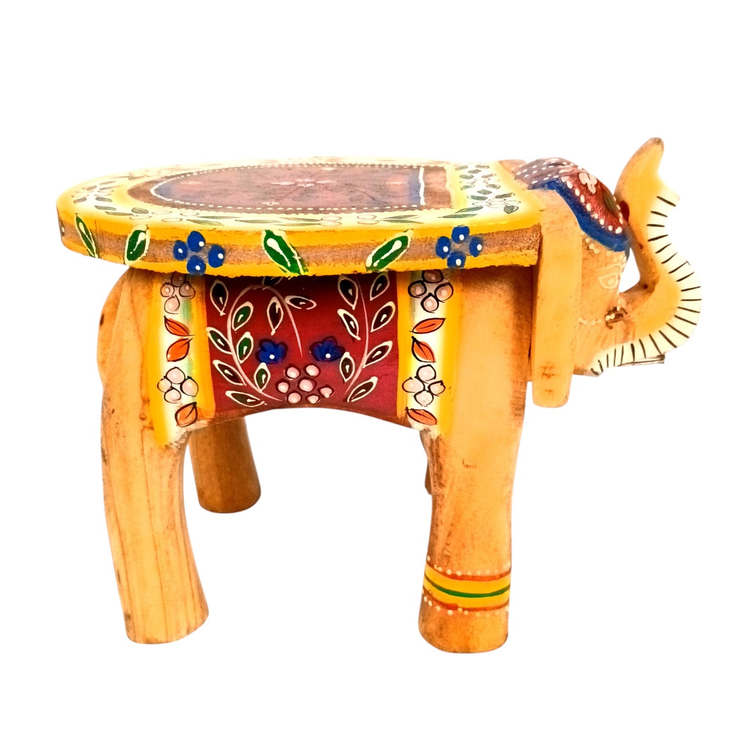 Handcrafted Wooden Elephant Stool | Decorative Elephant Shaped Table | Traditional Wooden Decor Stool for Living Room, Bedroom & Gift - 6 Inch - Apkamart