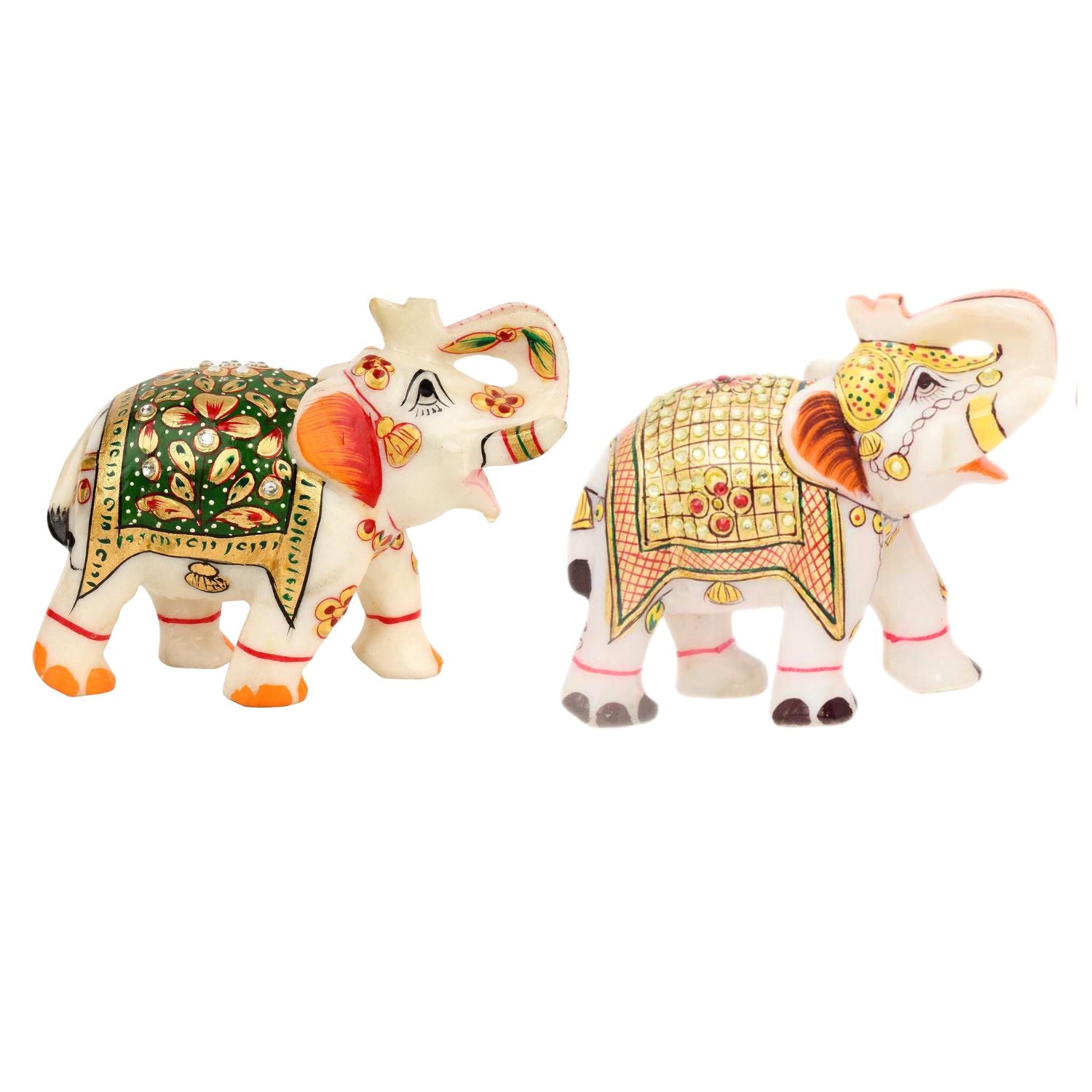 Elephant Showpiece Marble | Decorative Elephant Figurines - For Table, Living Room & Home Decoration - (Height - 6 Inch, Set of 2) - Apkamart