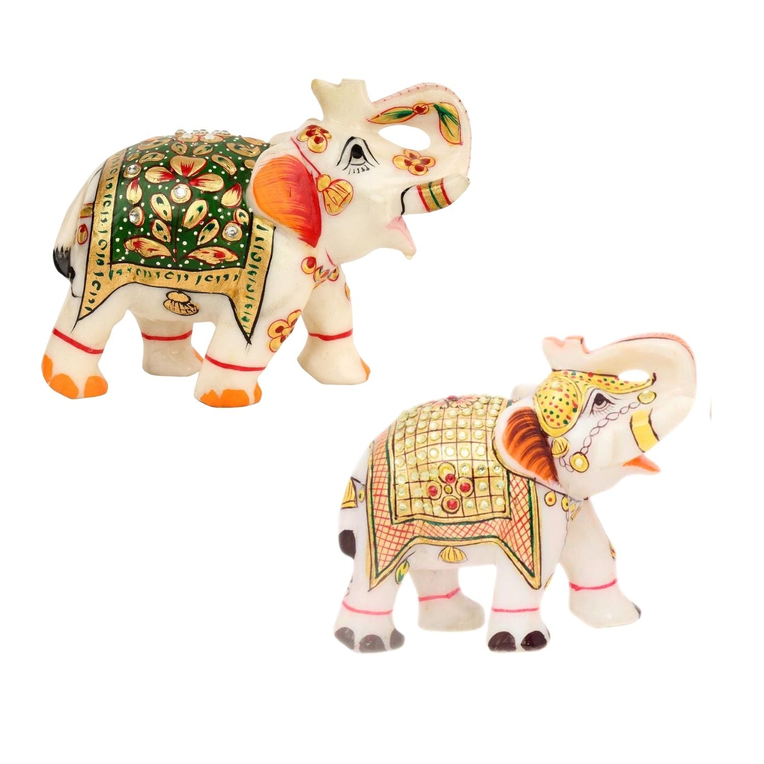 Elephant Showpiece Marble | Decorative Elephant Figurines - For Table, Living Room & Home Decoration - (Height - 6 Inch, Set of 2) - Apkamart