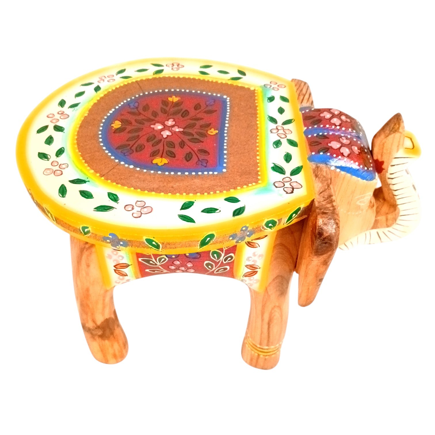 Handcrafted Wooden Elephant Stool | Decorative Brown Elephant Shaped Table | Traditional Wooden Decor Stool for Living Room, Bedroom & Gift - 8 Inch - Apkamart