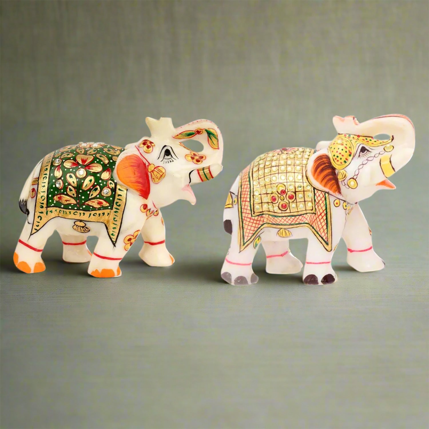 Elephant Showpiece Marble | Decorative Elephant Figurines - For Table, Living Room & Home Decoration - (Height - 6 Inch, Set of 2) - Apkamart