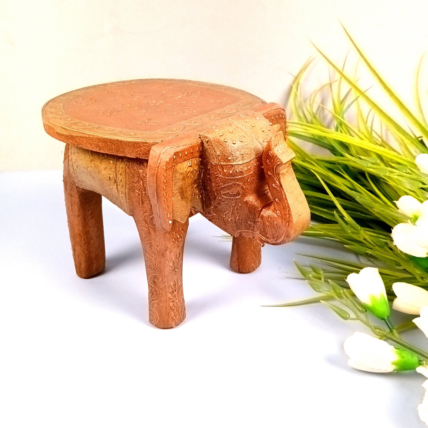 Elephant Showpiece - Stool Design | Elephant Table Showpiece - For Placing Small Pots & Tea Lights - For Home, Living Room Decor & Gifts - 8 Inch - Apkamart #Style_Design 3