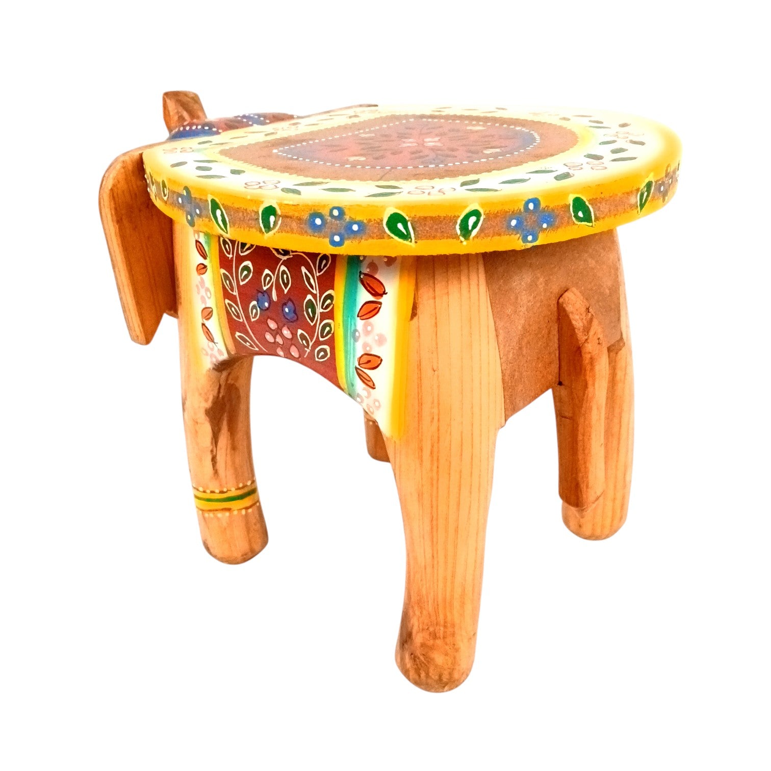 Handcrafted Wooden Elephant Stool | Decorative Brown Elephant Shaped Table | Traditional Wooden Decor Stool for Living Room, Bedroom & Gift - 8 Inch - Apkamart