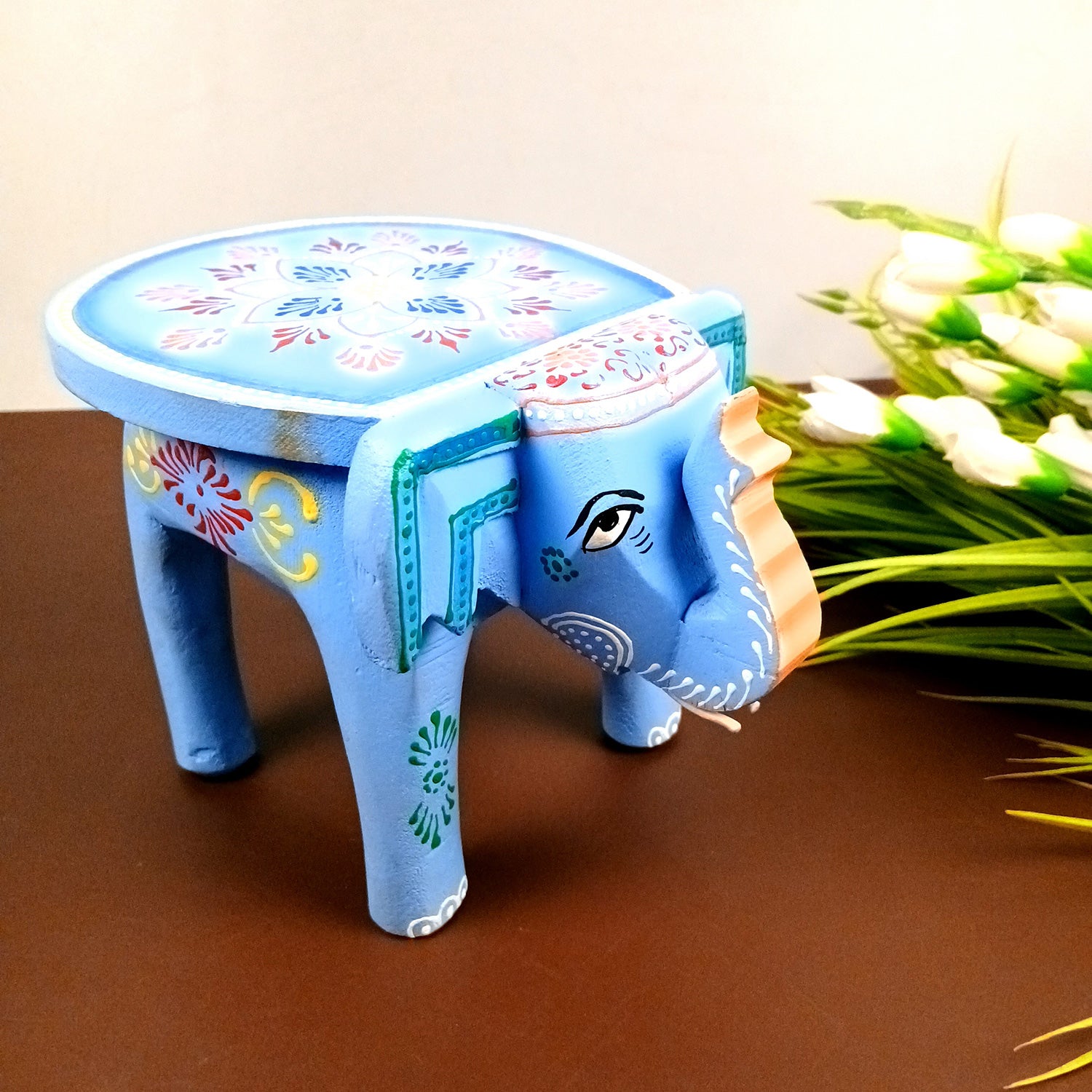 Elephant Showpiece - Stool Design | Elephant Table Showpiece - For Placing Small Pots & Tea Lights - For Home, Living Room Decor & Gifts - 8 Inch - Apkamart #Style_Design 1