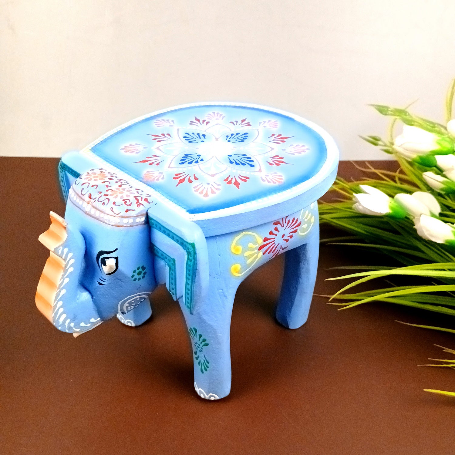 Elephant Showpiece - Stool Design | Elephant Table Showpiece - For Placing Small Pots & Tea Lights - For Home, Living Room Decor & Gifts - 8 Inch - Apkamart #Style_Design 1