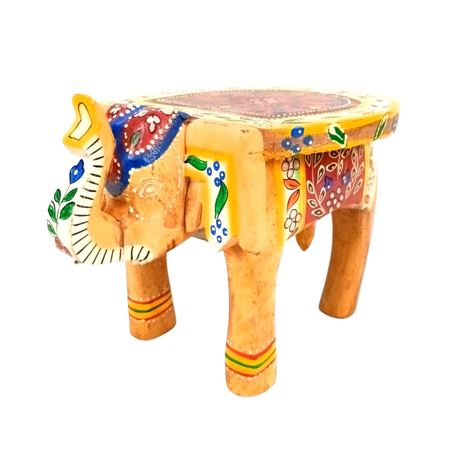 Handcrafted Wooden Elephant Stool | Decorative Elephant Shaped Table | Traditional Wooden Decor Stool for Living Room, Bedroom & Gift - 6 Inch - Apkamart