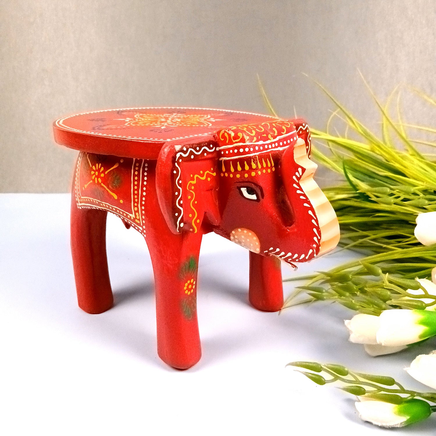 Elephant Showpiece - Stool Design | Elephant Table Showpiece - For Placing Small Pots & Tea Lights - For Home, Living Room Decor & Gifts - 8 Inch - Apkamart #Style_Design 1