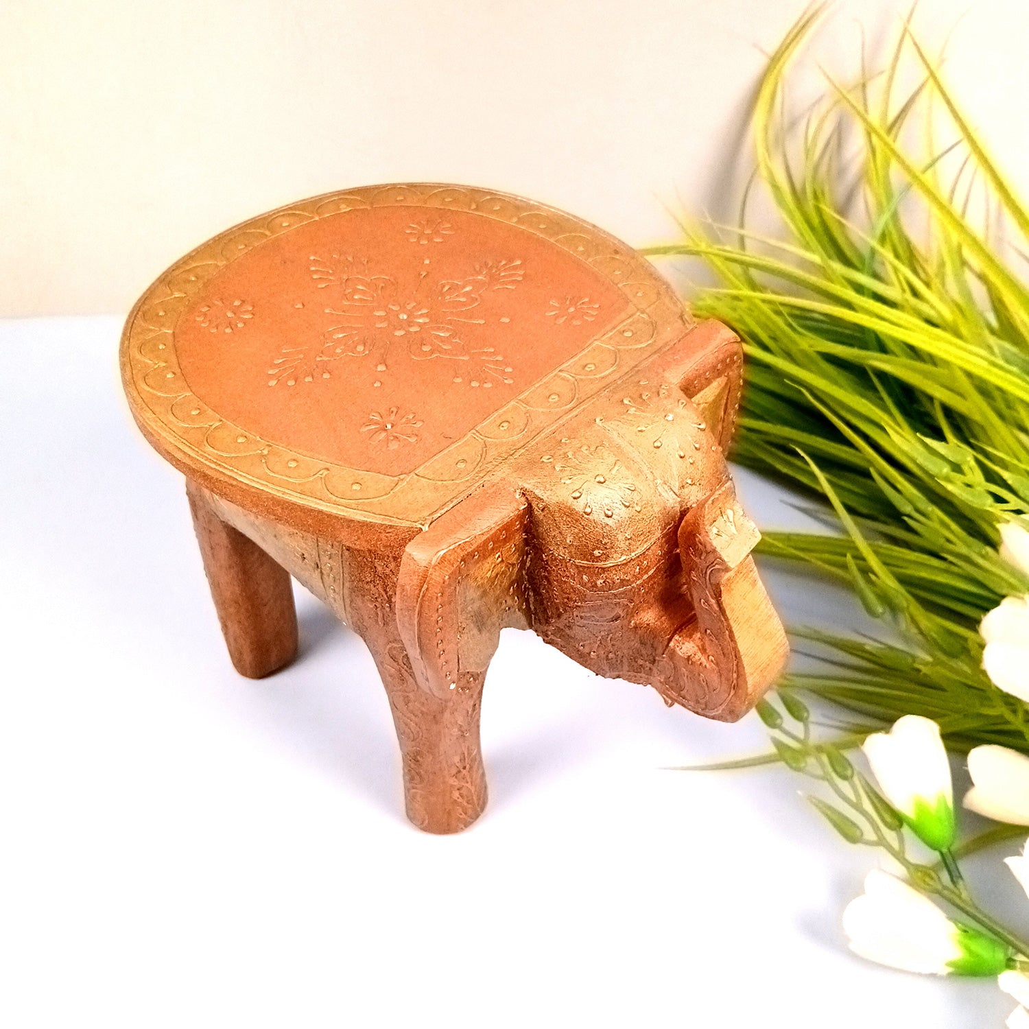 Elephant Showpiece - Stool Design | Elephant Table Showpiece - For Placing Small Pots & Tea Lights - For Home, Living Room Decor & Gifts - 8 Inch - Apkamart #Style_Design 3