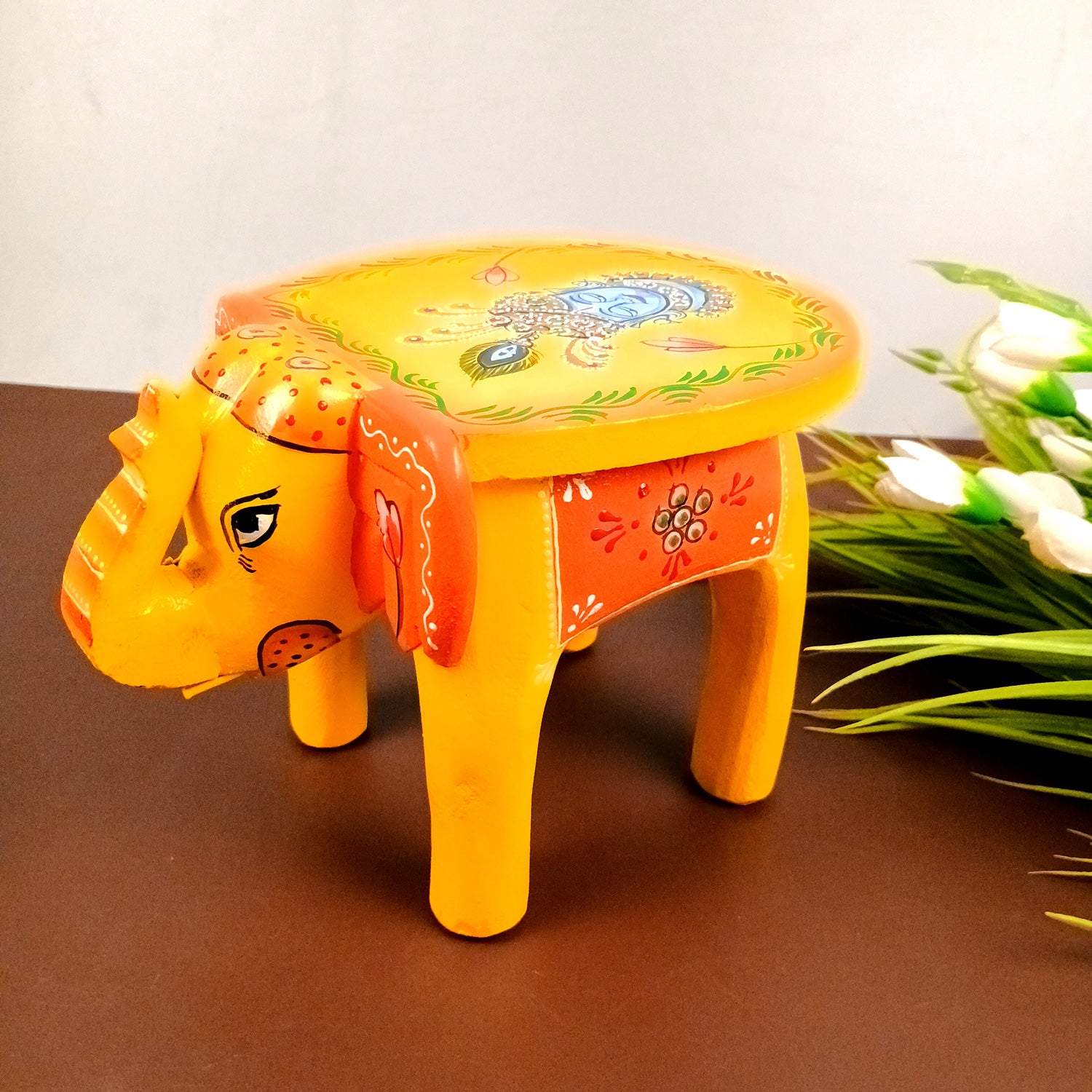 Elephant Showpiece - Stool Design | Elephant Table Showpiece - For Placing Small Pots & Tea Lights - For Home, Living Room Decor & Gifts - 8 Inch - Apkamart #Style_Design 2