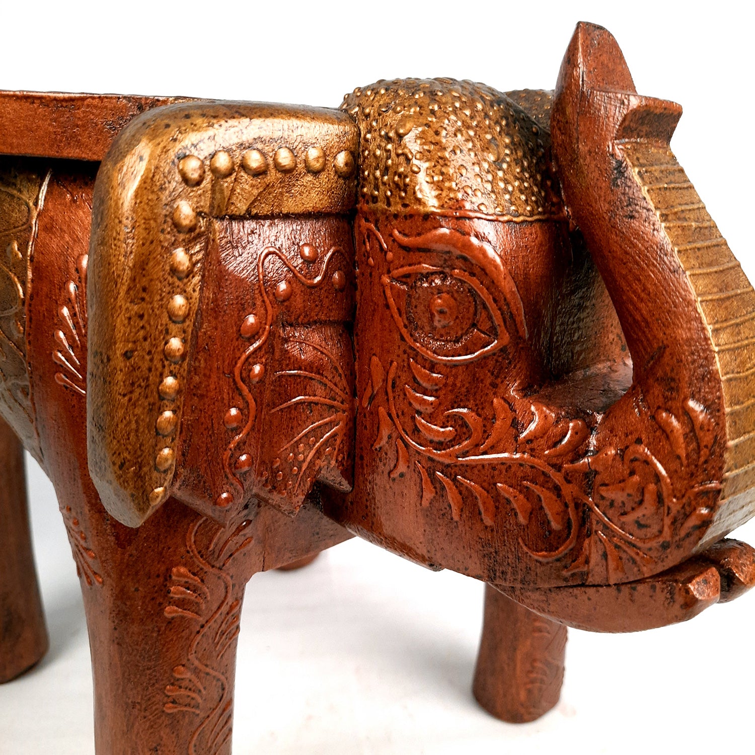 Side Table Cum Stool - Elephant Design | Wooden Stools for Keeping Lamp, Vases & Plants - for Home Decor, Corners, Sofa Side Stool, Office & Gifts - 12 Inch - Apkamart