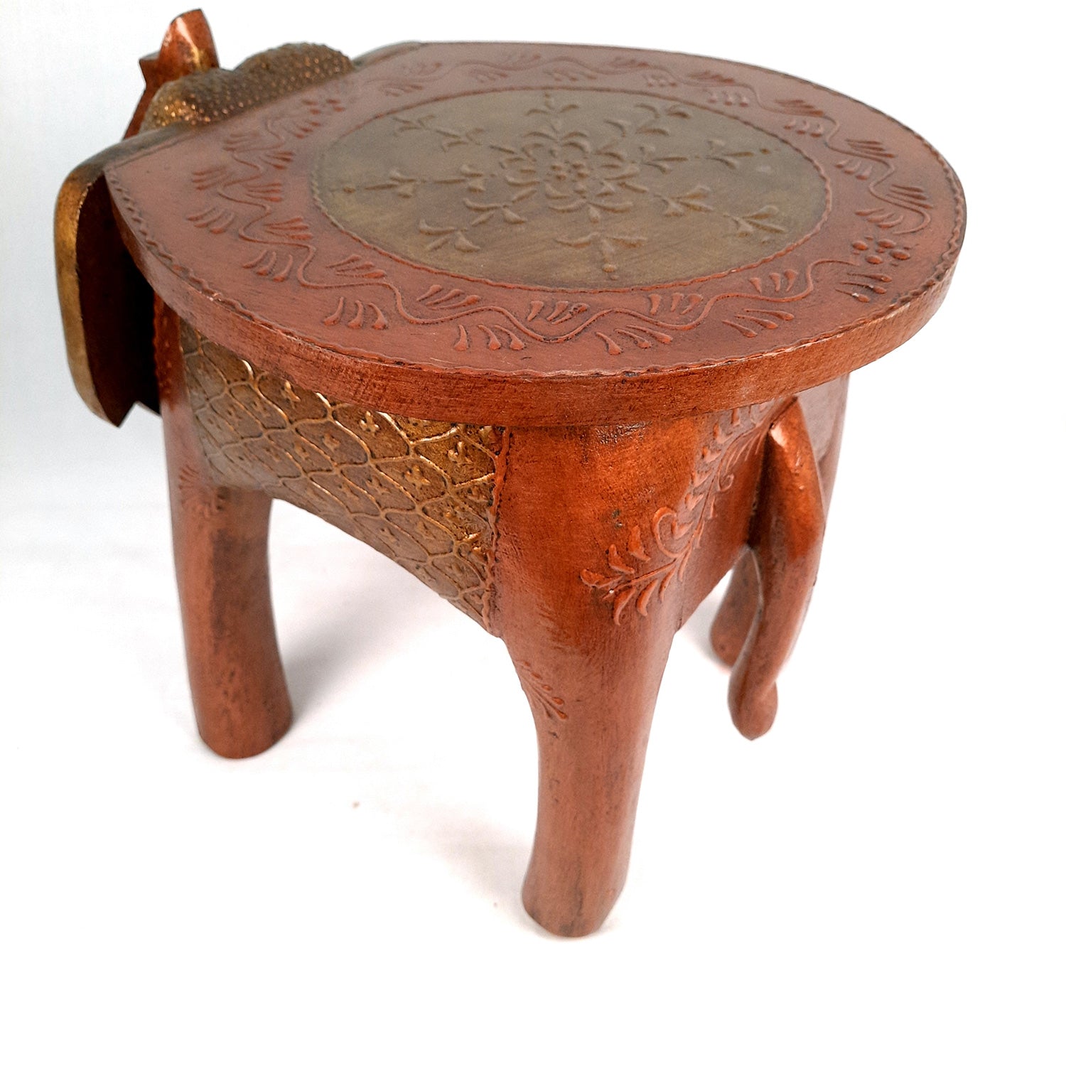 Side Table Cum Stool - Elephant Design | Wooden Stools for Keeping Lamp, Vases & Plants - for Home Decor, Corners, Sofa Side Stool, Office & Gifts - 12 Inch - Apkamart