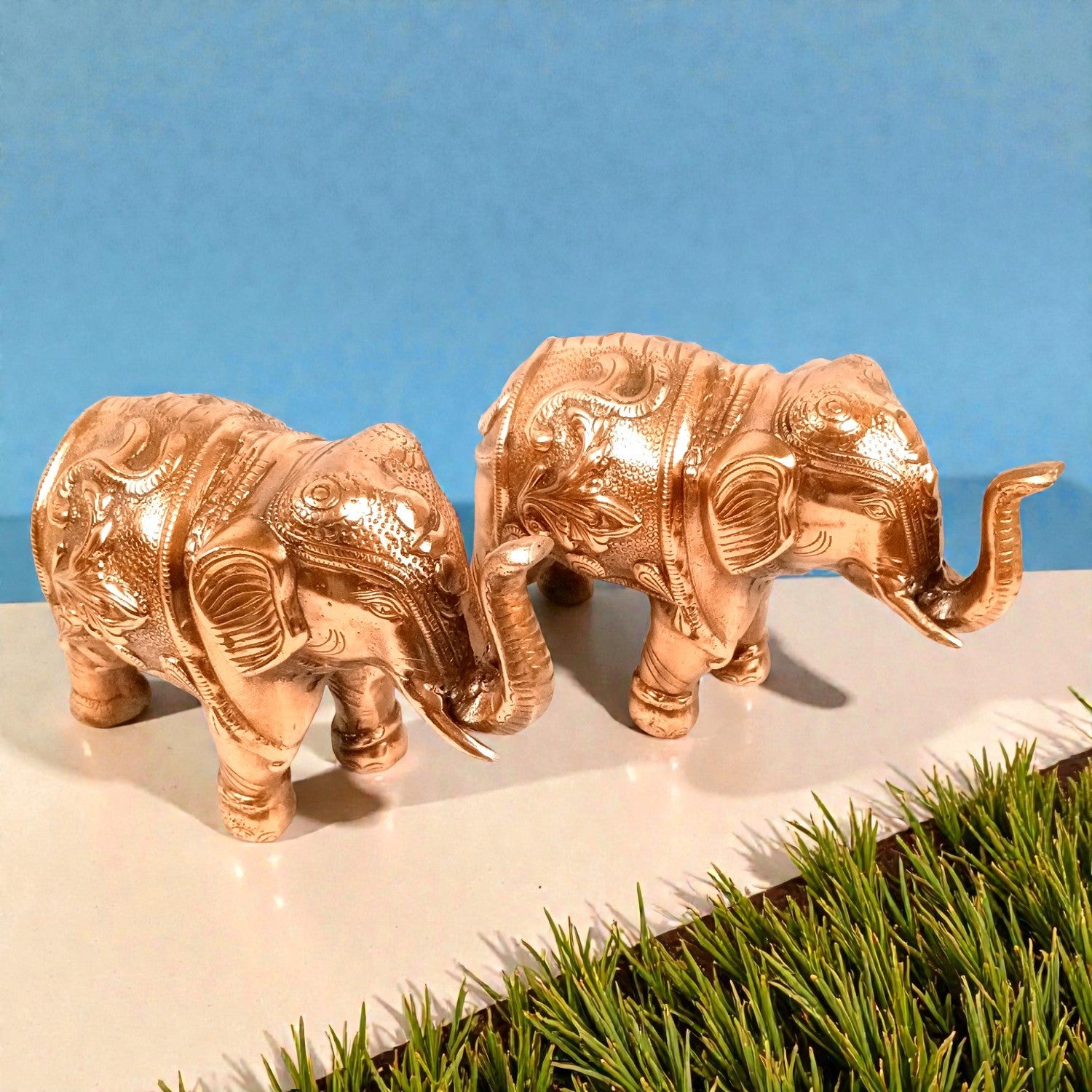 Elephant Statue Showpiece Set | Decorative Elephant Figurine for Home Decor | Lucky Elephant Idol for Living Room, Office, Mandir & Gift - 10 Inch (pack Of 2) - Apkamart