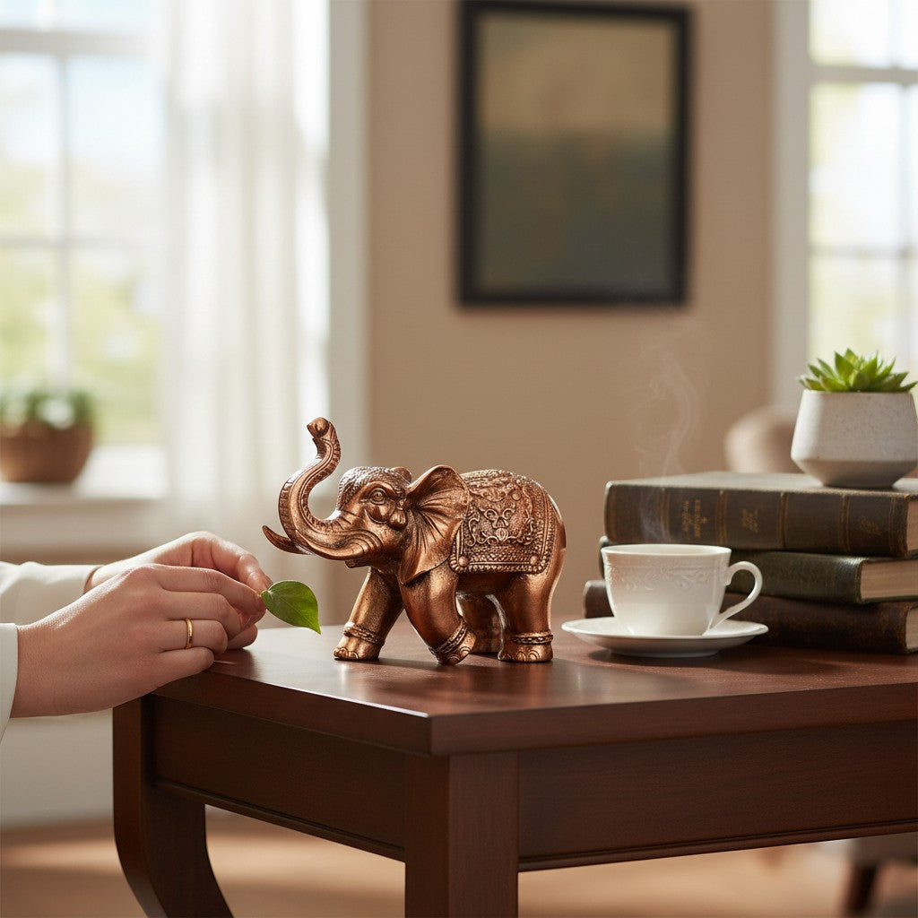 Elephant Statue Showpiece | Decorative Elephant Figurine for Home Decor | Lucky Elephant Idol for Living Room, Office, Mandir & Gift - 10 Inch - Apkamart