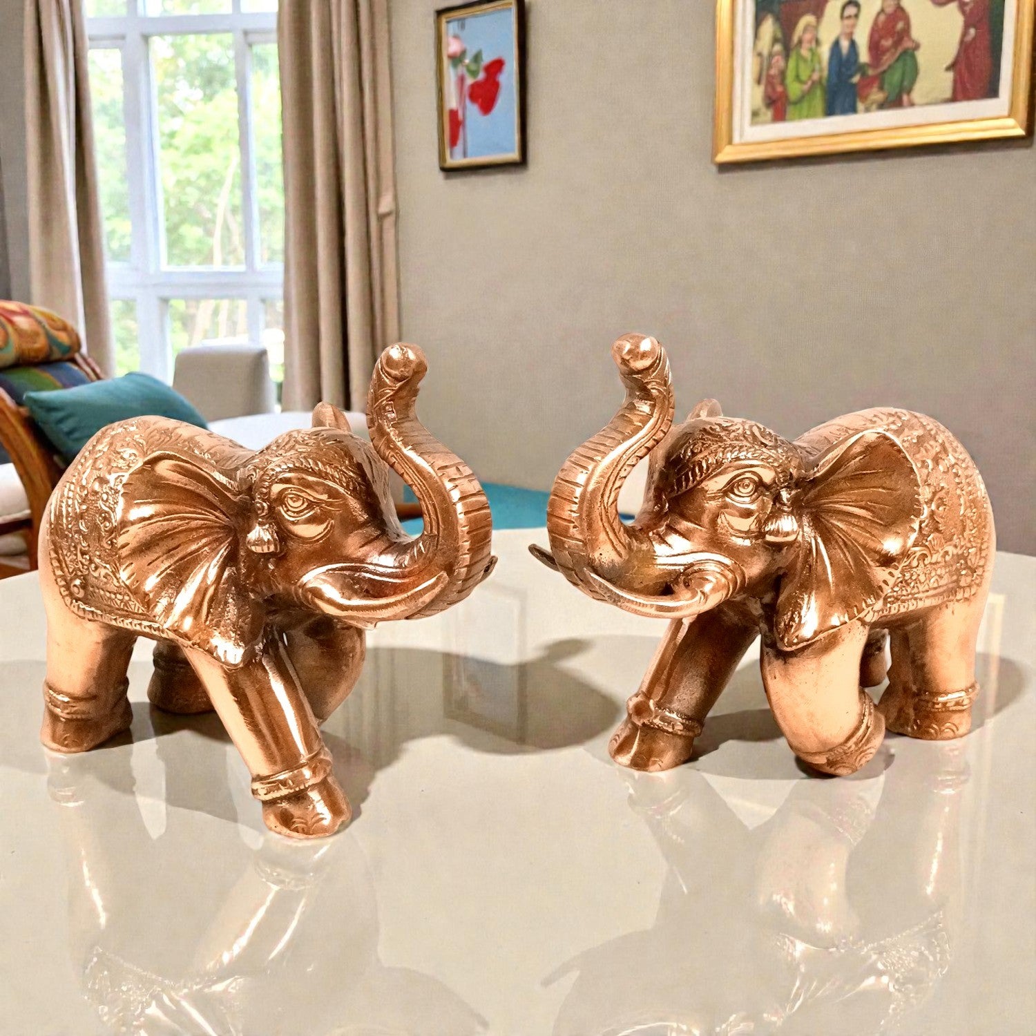 Elephant Statue Showpiece Set | Decorative Elephant Figurine for Home Decor | Lucky Elephant Idol for Living Room, Office, Mandir & Gift - 10 Inch (Pack Of 2) - Apkamart