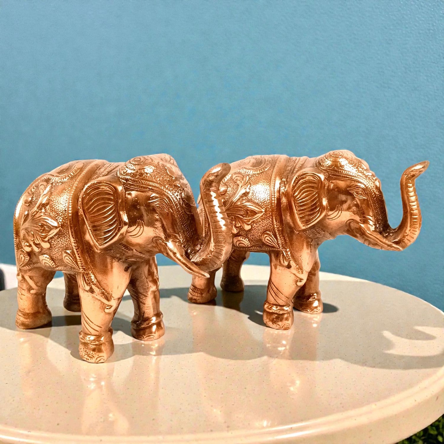 Elephant Statue Showpiece Set | Decorative Elephant Figurine for Home Decor | Lucky Elephant Idol for Living Room, Office, Mandir & Gift - 10 Inch (pack Of 2) - Apkamart