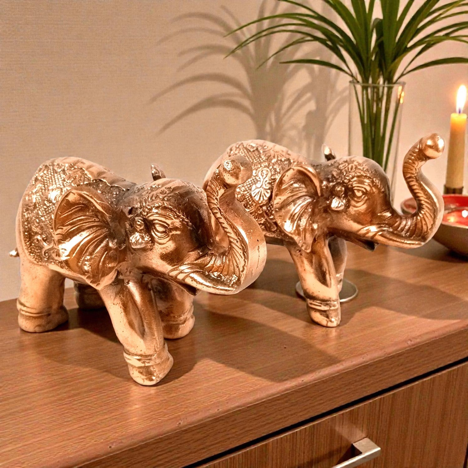 Elephant Statue Showpiece Set | Decorative Elephant Figurine for Home Decor | Lucky Elephant Idol for Living Room, Office, Mandir & Gift - 7 Inch (pack Of 2) - Apkamart