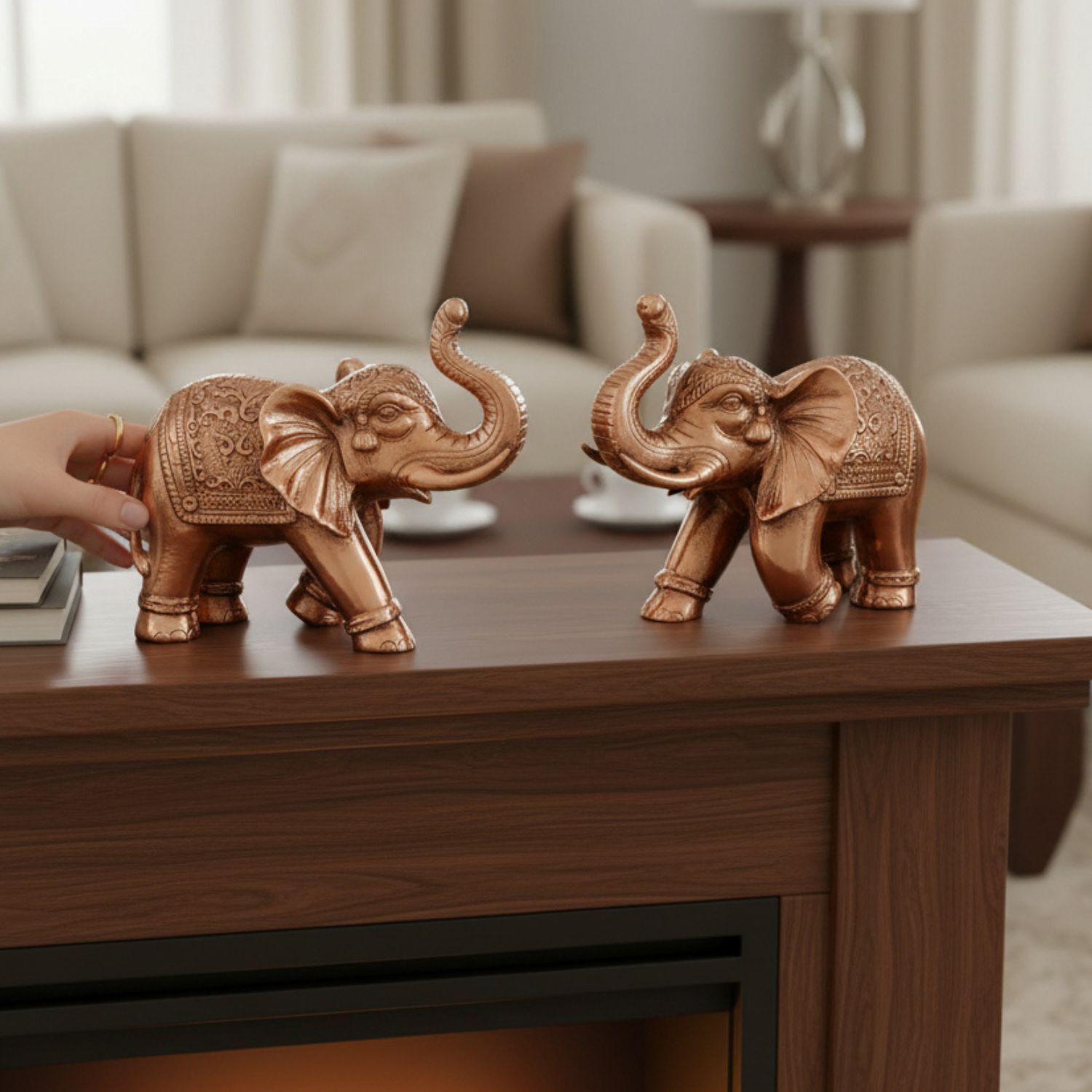 Elephant Statue Showpiece Set | Decorative Elephant Figurine for Home Decor | Lucky Elephant Idol for Living Room, Office, Mandir & Gift - 10 Inch (Pack Of 2) - Apkamart