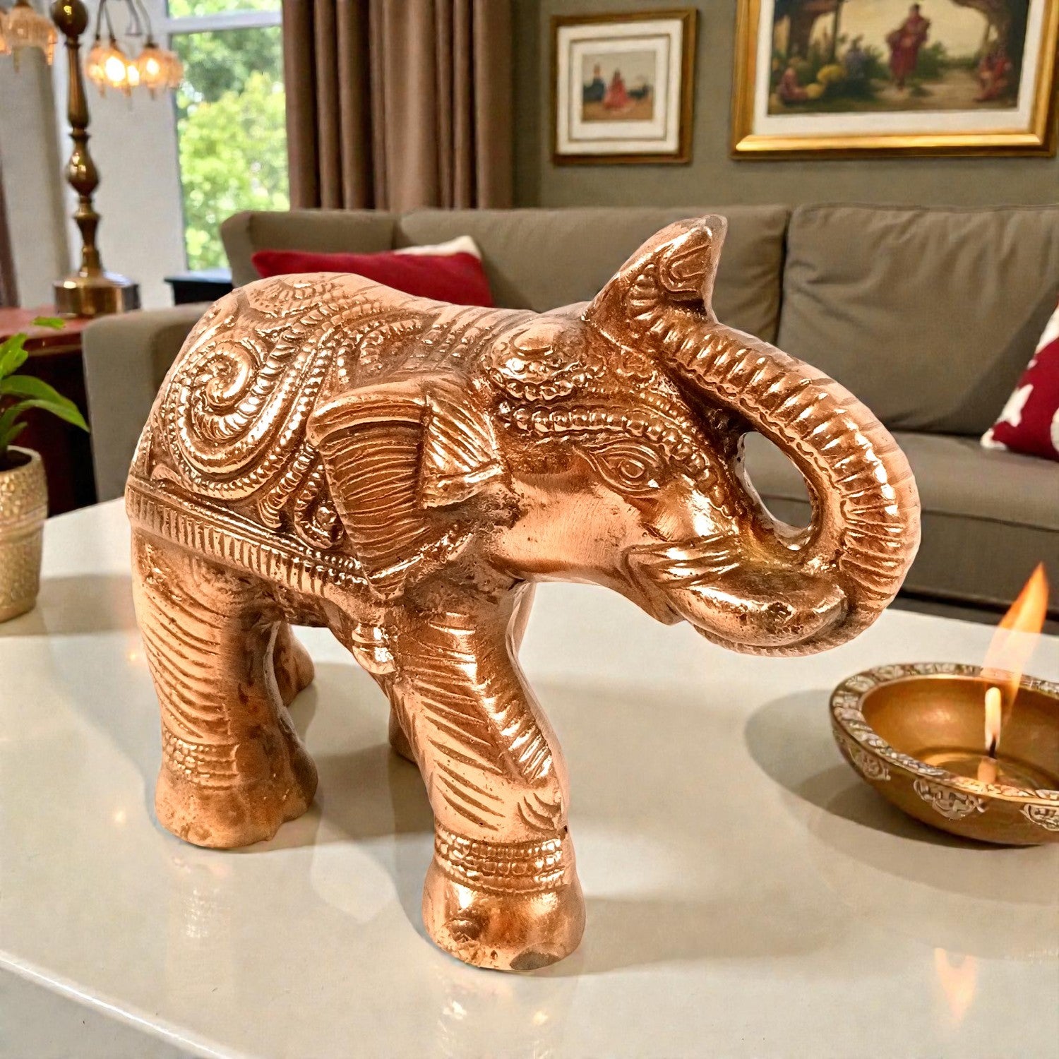 Elephant Statue Showpiece | Decorative Elephant Figurine for Home Decor | Lucky Elephant Idol for Living Room, Office, Mandir & Gift - 8 Inch - Apkamart
