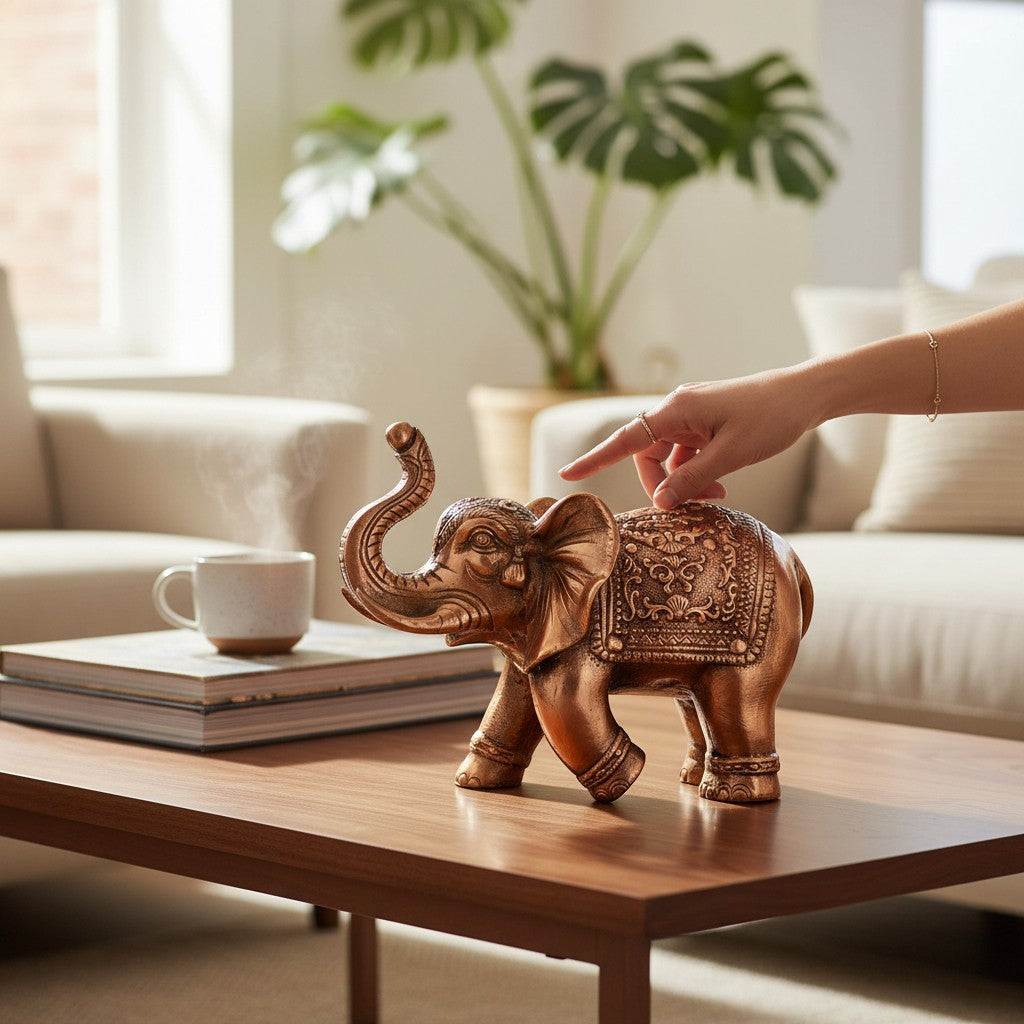 Elephant Statue Showpiece | Decorative Elephant Figurine for Home Decor | Lucky Elephant Idol for Living Room, Office, Mandir & Gift - 10 Inch - Apkamart