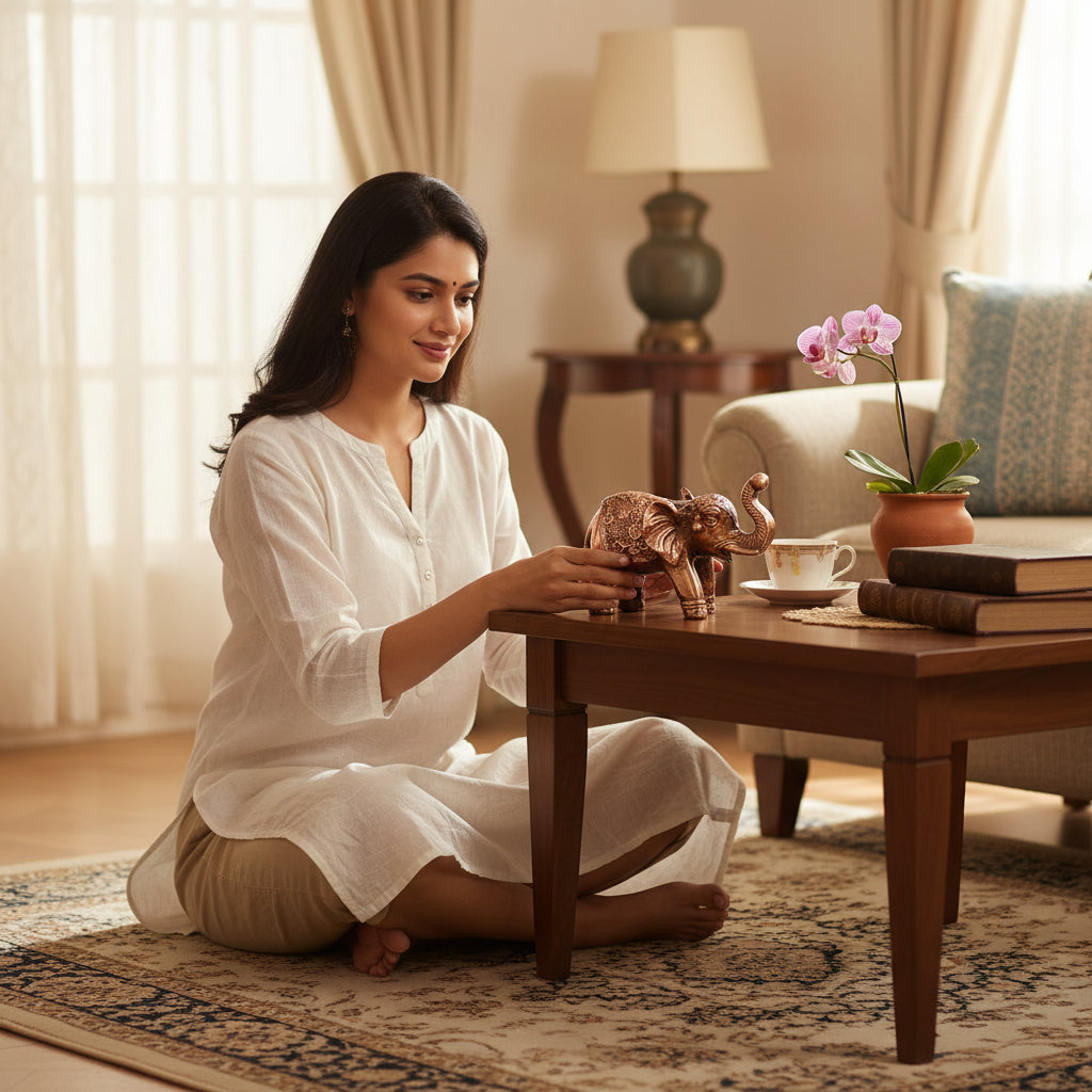 Elephant Statue Showpiece Set | Decorative Elephant Figurine for Home Decor | Lucky Elephant Idol for Living Room, Office, Mandir & Gift - 7 Inch (pack Of 2) - Apkamart