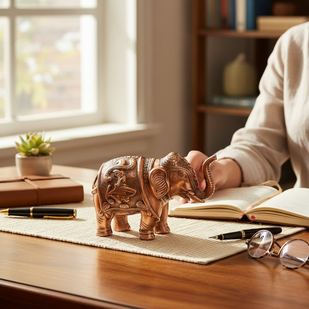 Elephant Statue Showpiece | Decorative Elephant Figurine for Home Decor | Lucky Elephant Idol for Living Room, Office, Mandir & Gift - 10 Inch - Apkamart