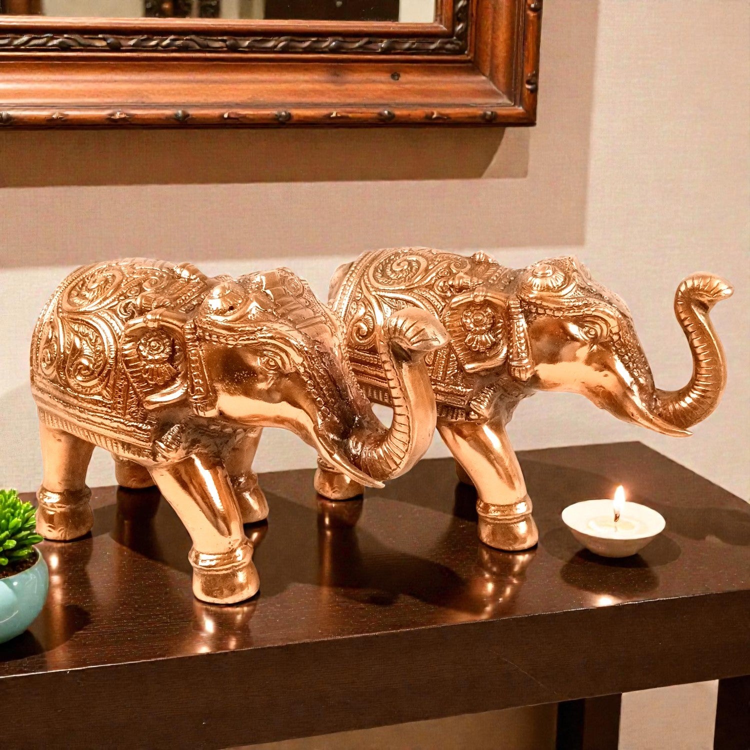 Elephant Statue Showpiece Set | Decorative Elephant Figurine for Home Decor | Lucky Elephant Idol for Living Room, Office, Mandir & Gift | Home Decor - 12 Inch (Pack Of 2) - Apkamart