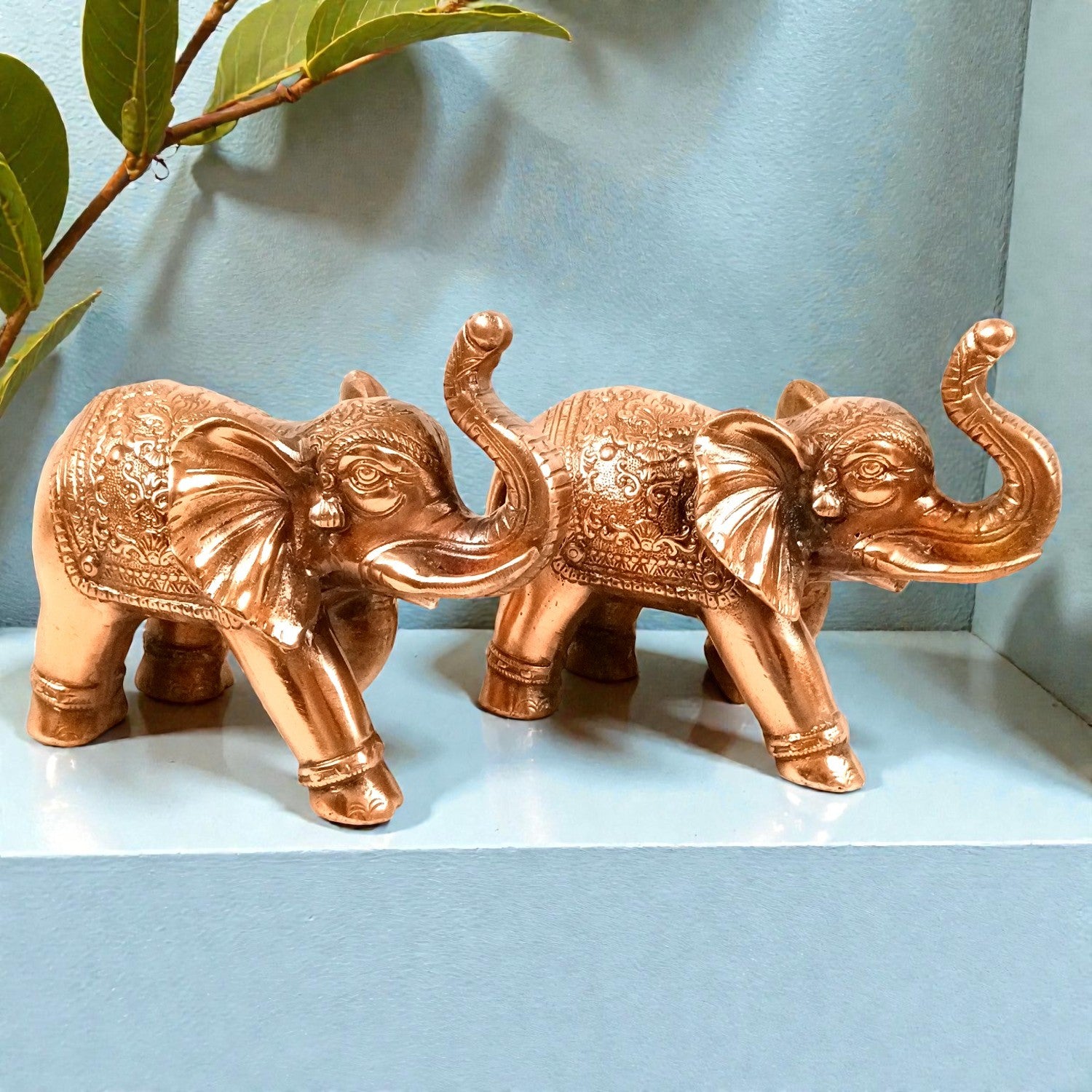 Elephant Statue Showpiece Set | Decorative Elephant Figurine for Home Decor | Lucky Elephant Idol for Living Room, Office, Mandir & Gift - 10 Inch (Pack Of 2) - Apkamart