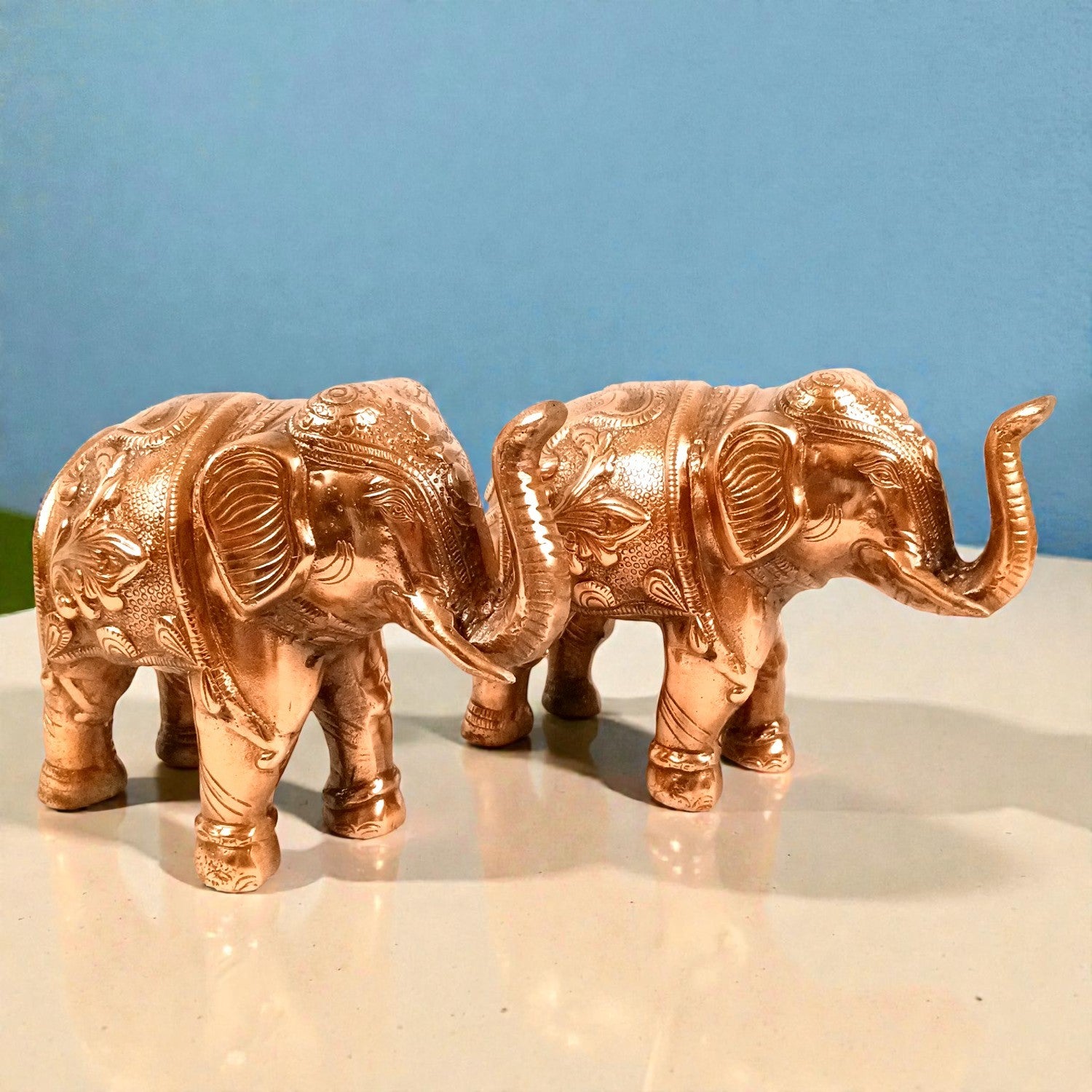 Elephant Statue Showpiece Set | Decorative Elephant Figurine for Home Decor | Lucky Elephant Idol for Living Room, Office, Mandir & Gift - 10 Inch (pack Of 2) - Apkamart