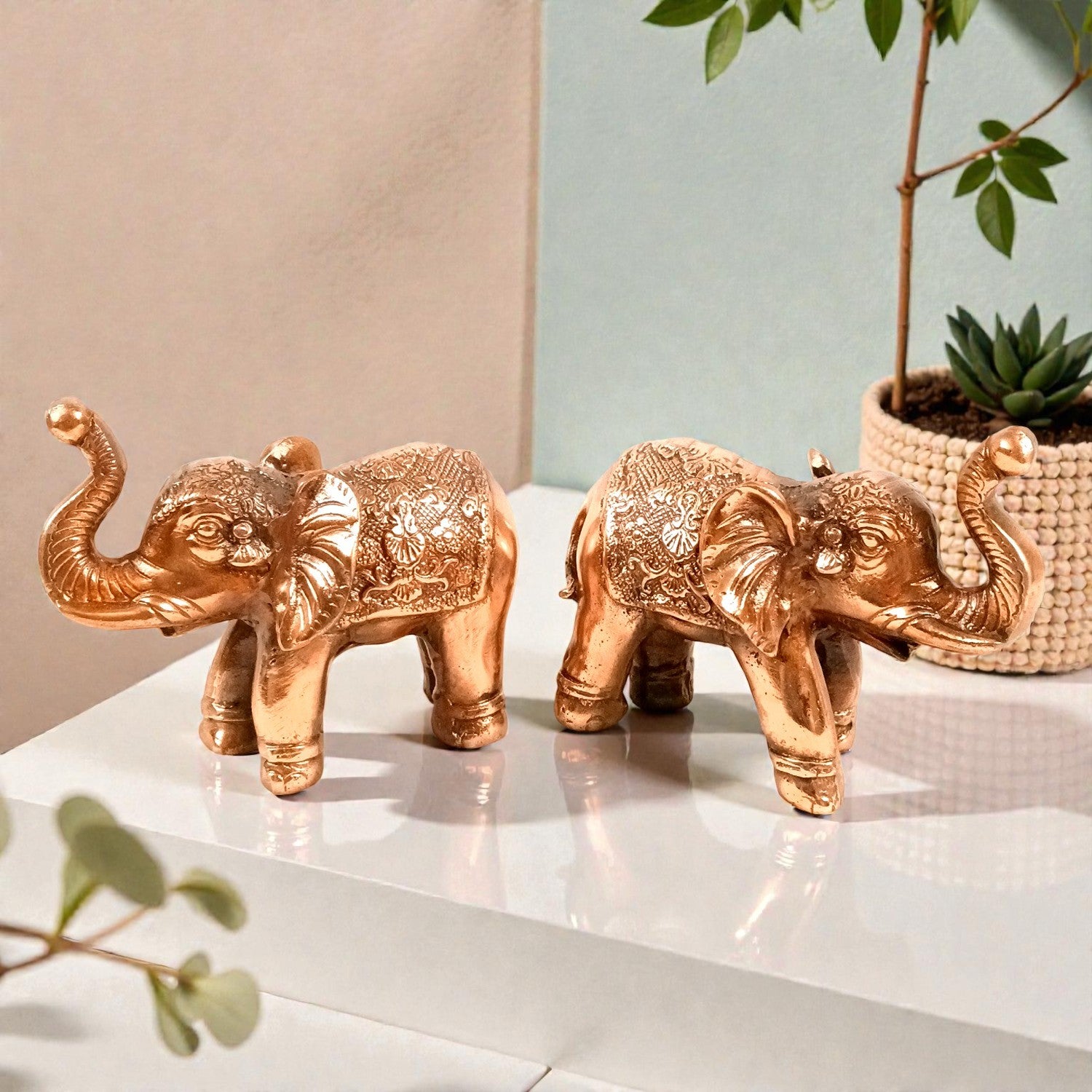 Elephant Statue Showpiece Set | Decorative Elephant Figurine for Home Decor | Lucky Elephant Idol for Living Room, Office, Mandir & Gift - 7 Inch (pack Of 2) - Apkamart