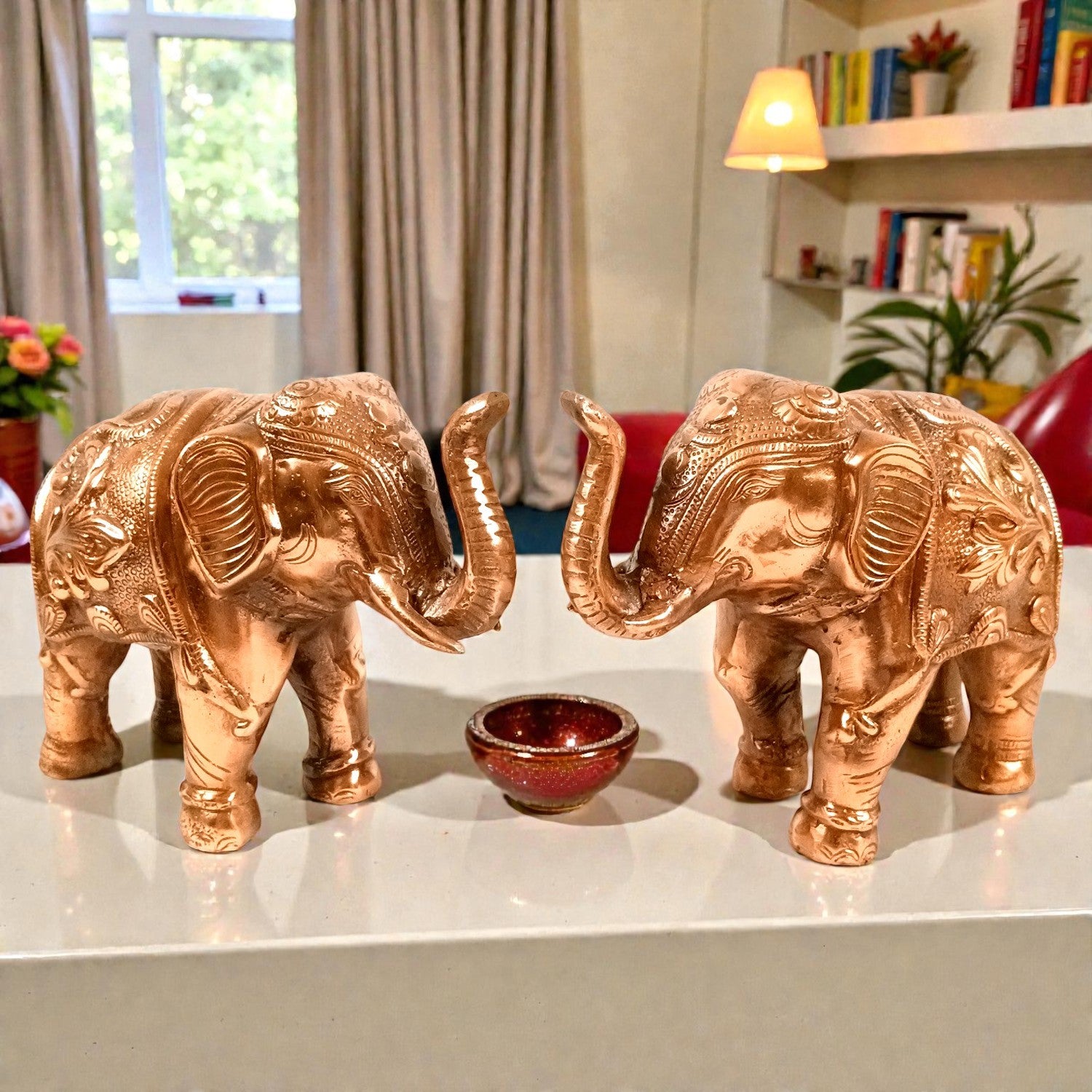 Elephant Statue Showpiece Set | Decorative Elephant Figurine for Home Decor | Lucky Elephant Idol for Living Room, Office, Mandir & Gift - 10 Inch (pack Of 2) - Apkamart