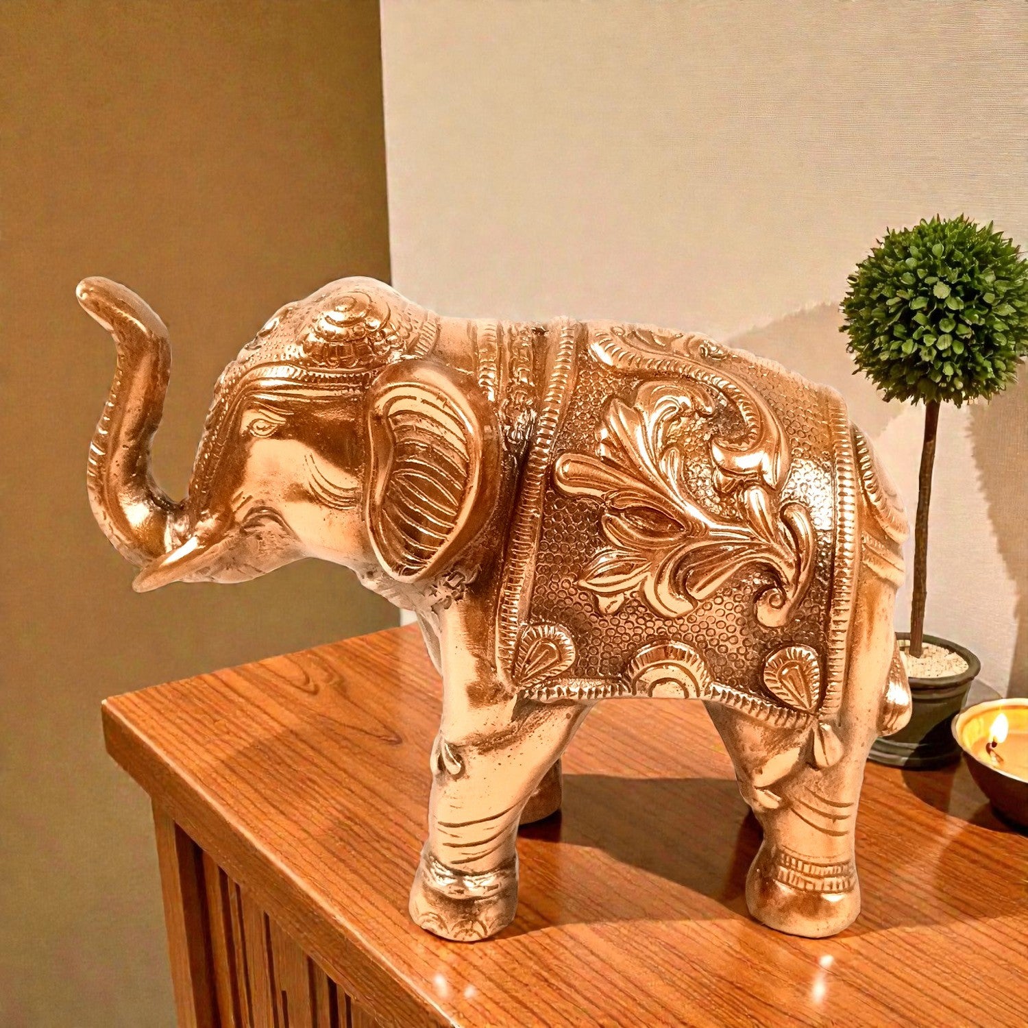 Elephant Statue Showpiece | Decorative Elephant Figurine for Home Decor | Lucky Elephant Idol for Living Room, Office, Mandir & Gift - 10 Inch - Apkamart
