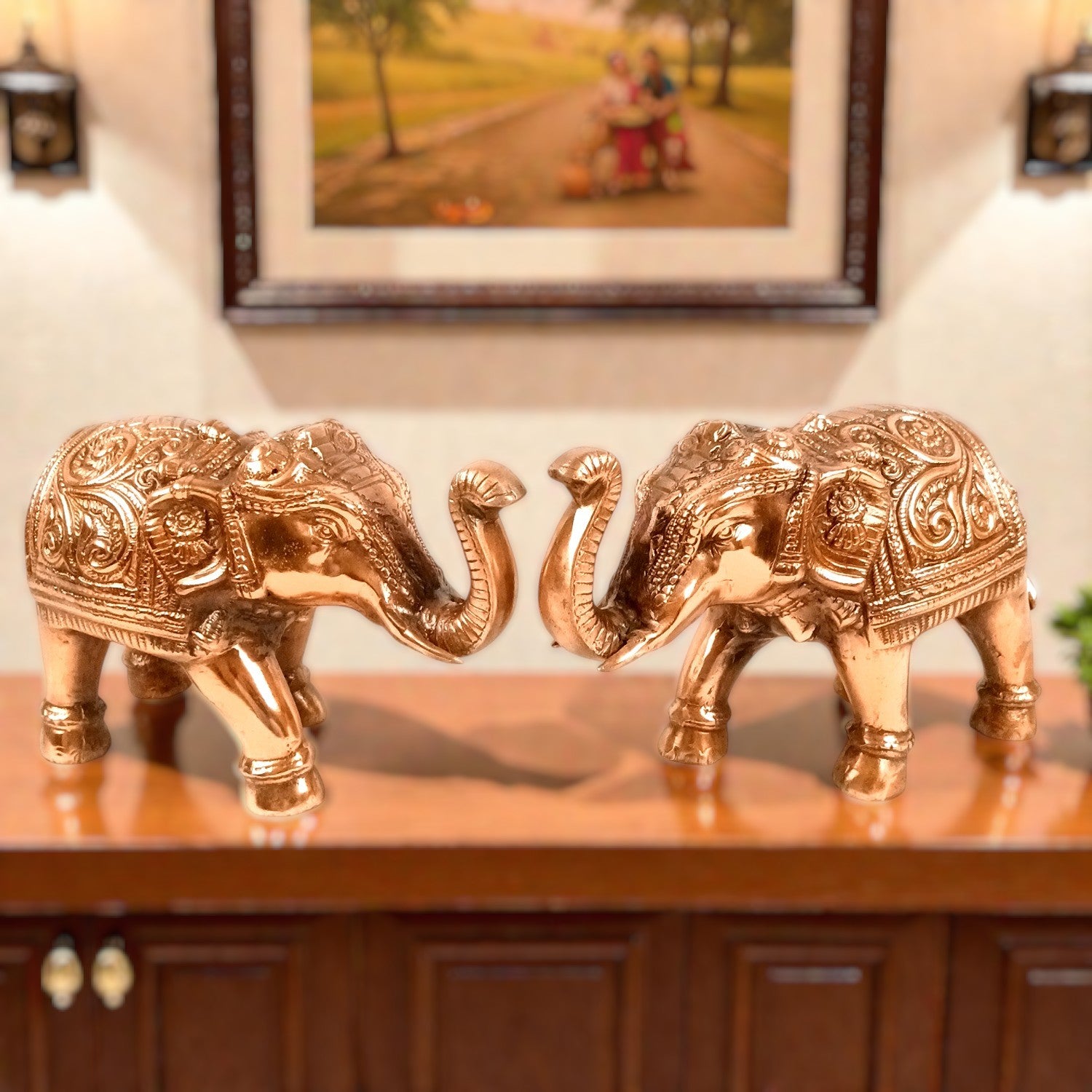 Elephant Statue Showpiece Set | Decorative Elephant Figurine for Home Decor | Lucky Elephant Idol for Living Room, Office, Mandir & Gift | Home Decor - 12 Inch (Pack Of 2) - Apkamart