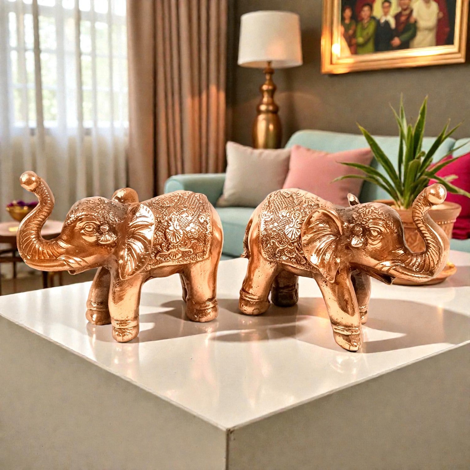 Elephant Statue Showpiece Set | Decorative Elephant Figurine for Home Decor | Lucky Elephant Idol for Living Room, Office, Mandir & Gift - 7 Inch (pack Of 2) - Apkamart