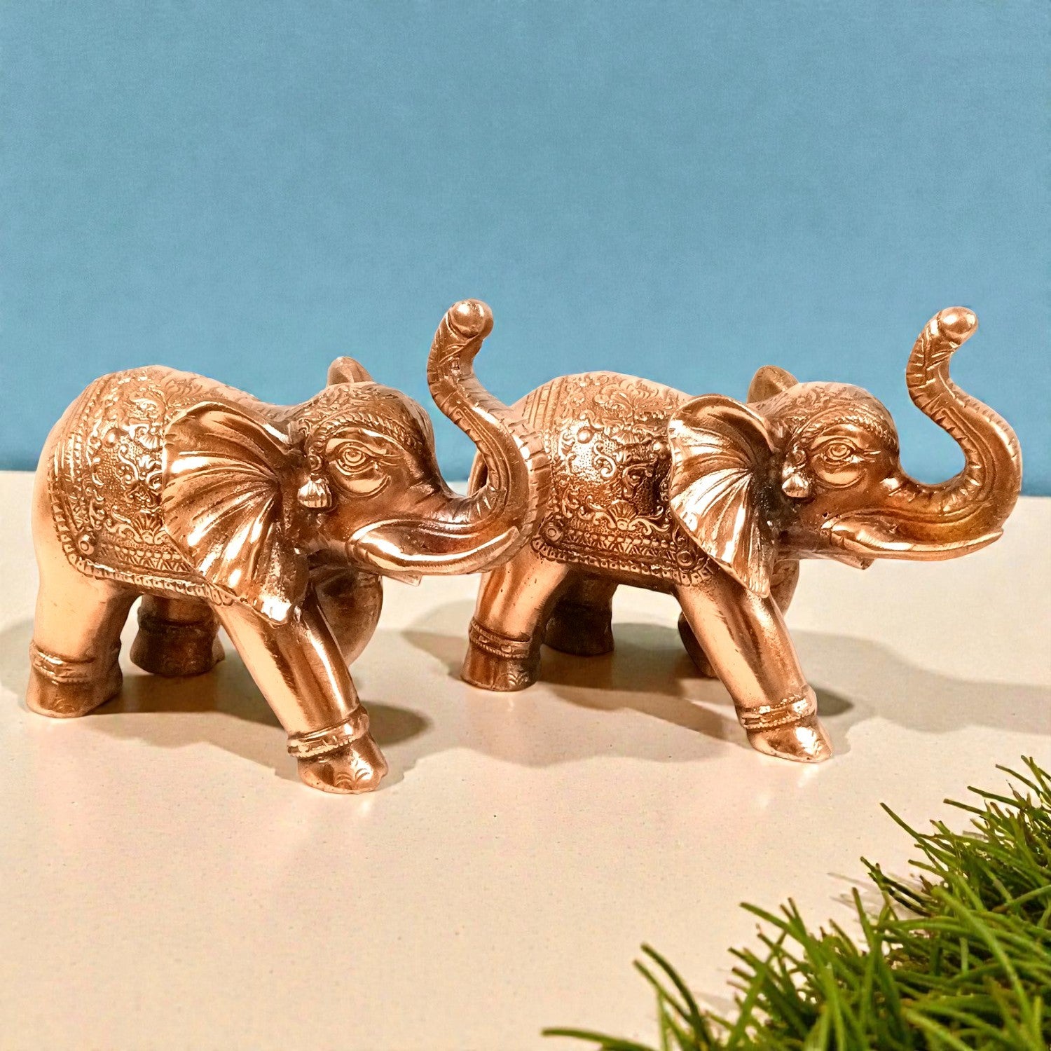Elephant Statue Showpiece Set | Decorative Elephant Figurine for Home Decor | Lucky Elephant Idol for Living Room, Office, Mandir & Gift - 10 Inch (Pack Of 2) - Apkamart