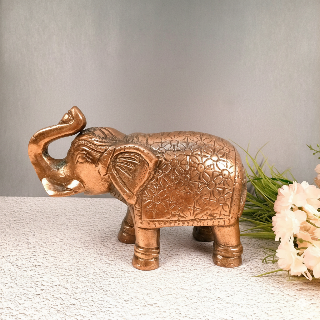 Elephant Statue Showpiece | Handcrafted Elephant Figurine for Home, Office & Temple Decor | Symbol of Luck, Strength & Prosperity - 5 Inch - Apkamart