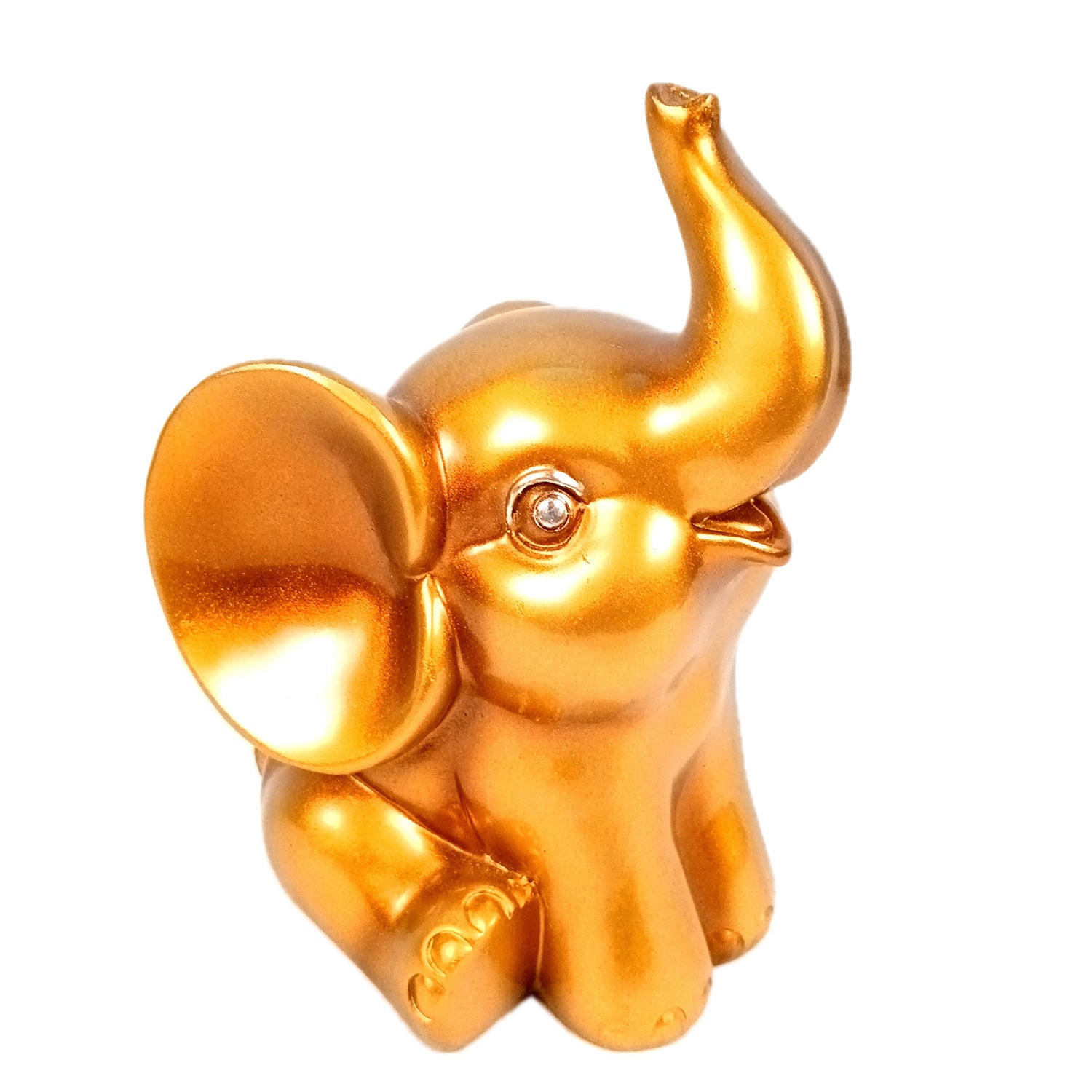 Elephant Statue Showpiece Set | Cute Elephant Figurines - Trunk Up for Vastu & Good Luck - for Home Décor, Living Room, Office Desk & Gifts - 12 Inch (Resin, Golden) - Apkamart #Style_Design 1
